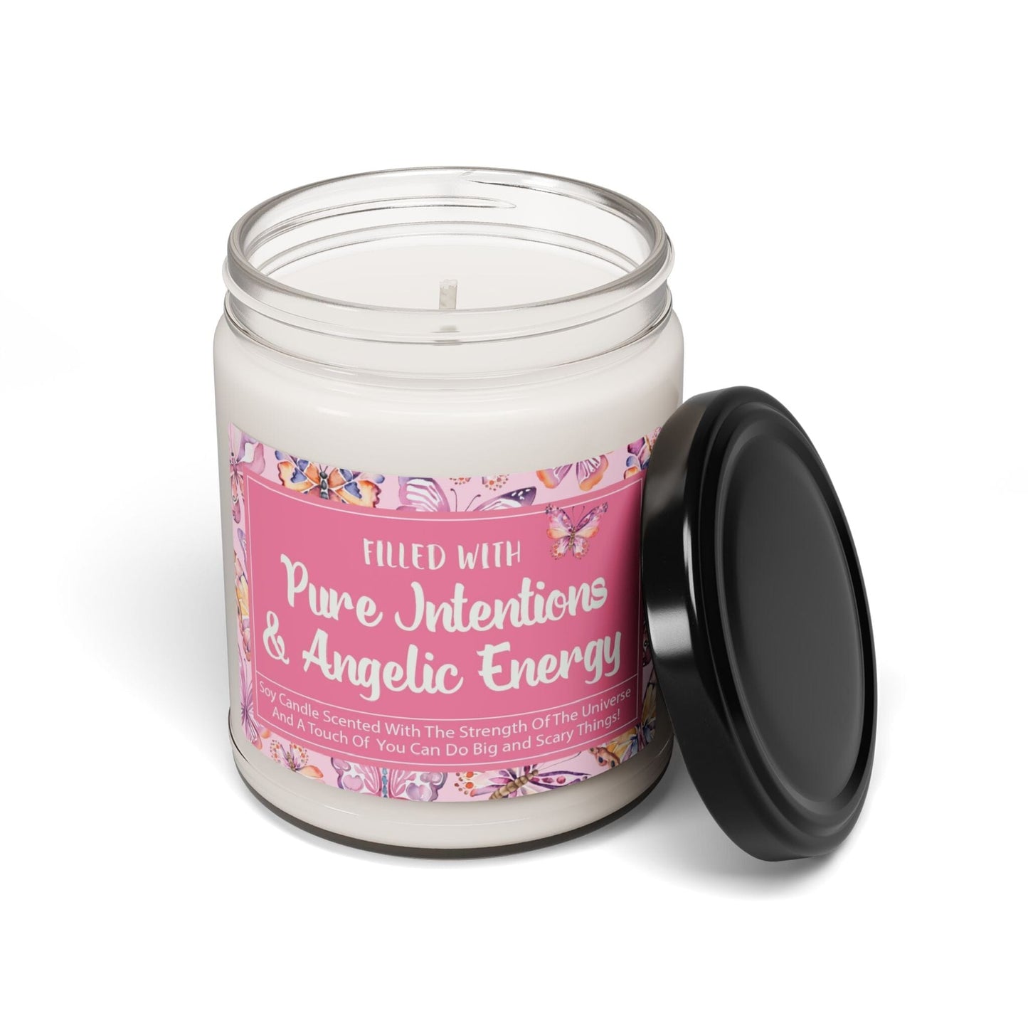 Filled with Pure Intentions and Angelic Energy Candle Gift ~ Coquette Aesthetic Candle, Inspirational Sayings Home Decor Printify Clean Cotton 9oz