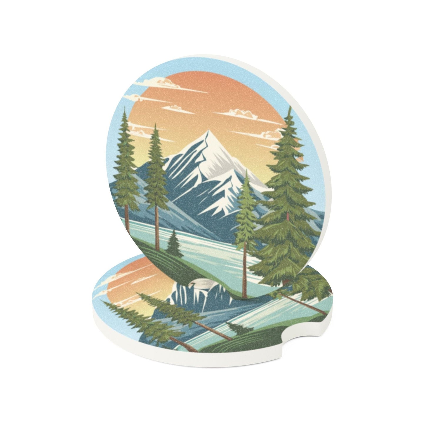 Nature-Inspired Soapstone Car Coaster with Mountain & Forest Design Home Decor Printify 2.6'' × 2.6" 2pcs