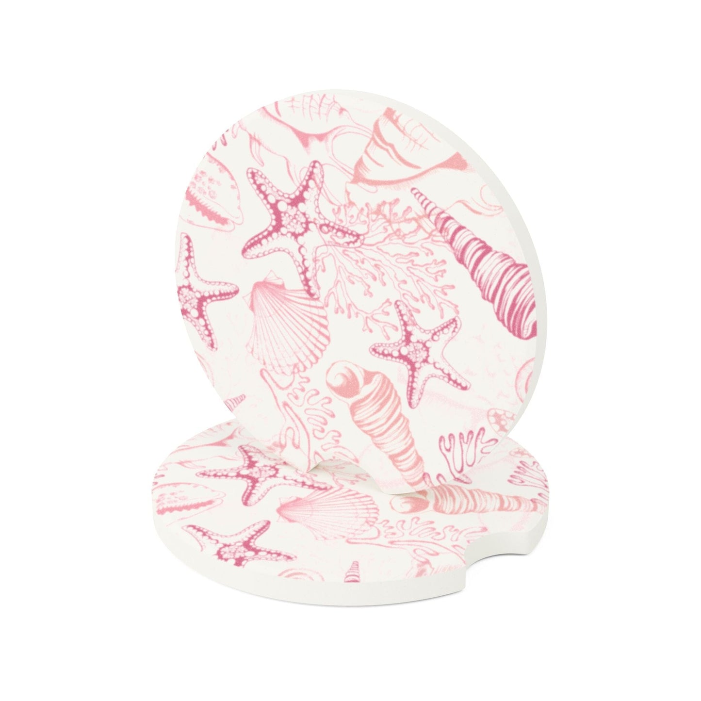 Pink Seashell Car Coaster, Beachy Car Cup Holder Coaster, Summer Car Accessories, Set of 2 Soapstone Car Coasters Home Decor Printify 2.6'' × 2.6" 2pcs