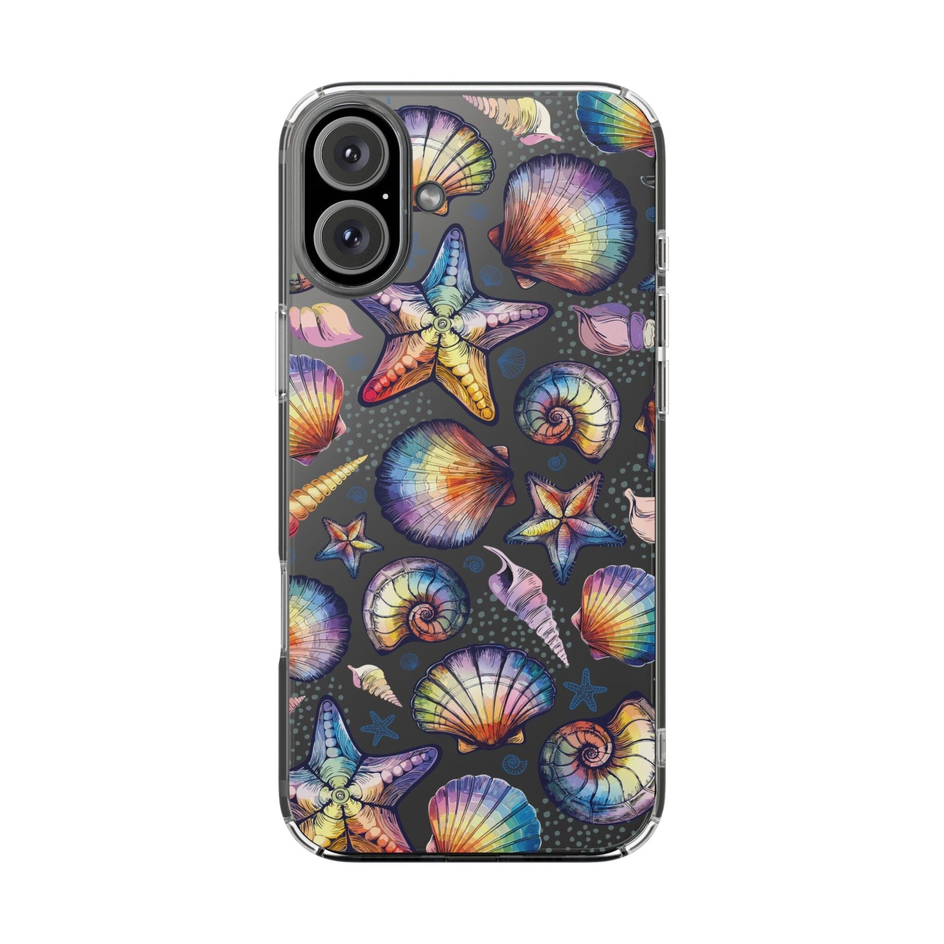 Rainbow Seashell Clear Phone Cases • Designed to fit most iPhone and Samsung Phones Phone Case Printify iPhone 16 Plus Without gift packaging