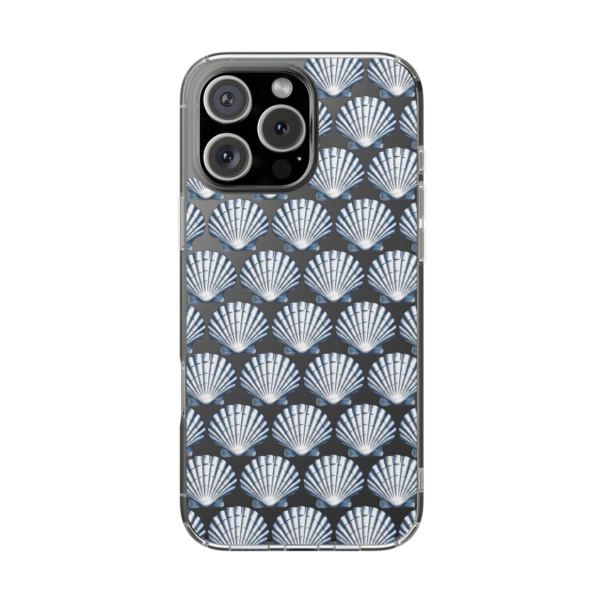 Blue iPhone 16 Clear Case, Seashell Phone Case, Coastal Vibes Mosaic Phone Case, iPhone 16 Pro Max, iPhone 15 Plus, Samsung Galaxy S24 Phone Case Printify iPhone 16 Pro Max Without gift packaging