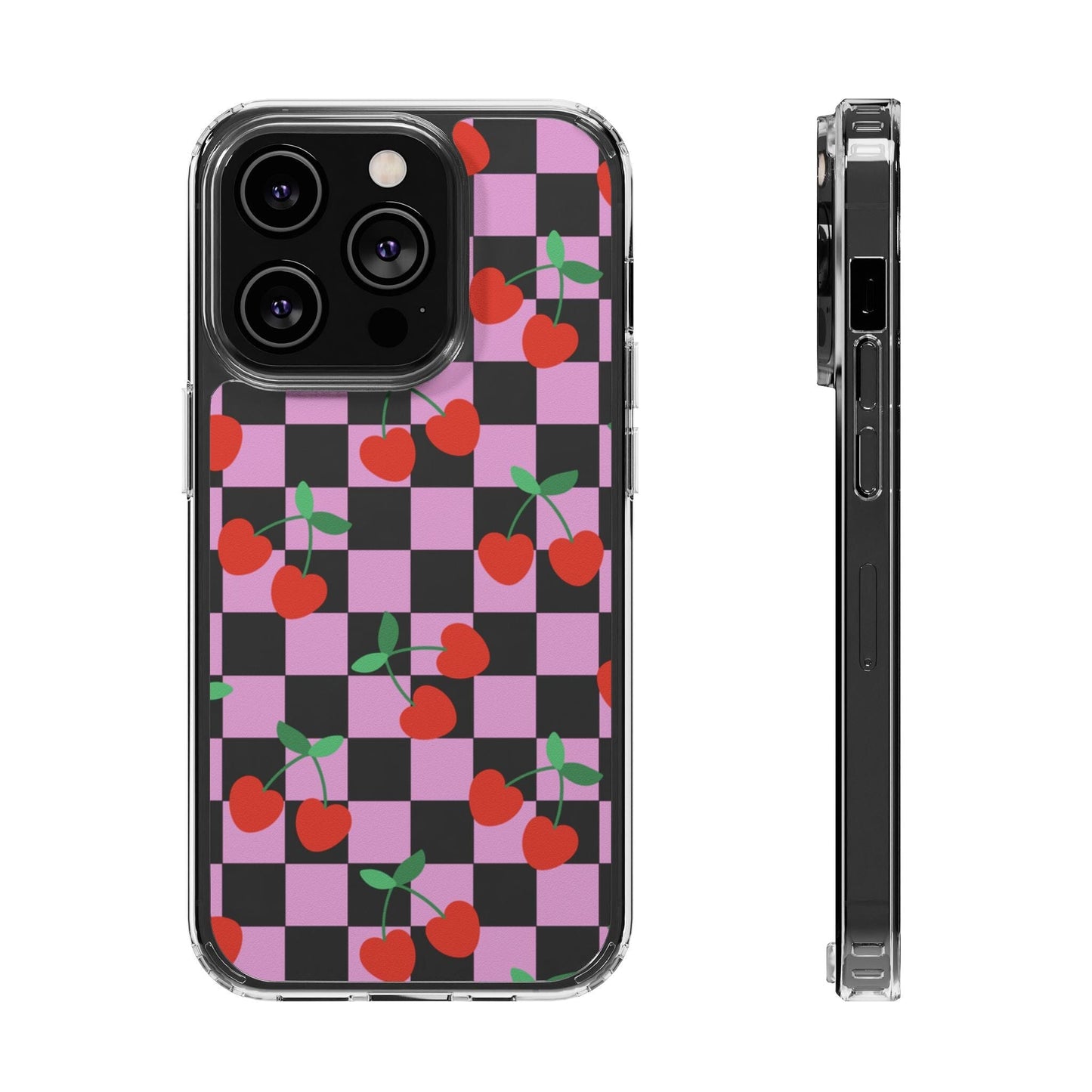 iPhone 16 Clear Case, Pink Checkered Cherry Phone Case • y2K Aesthetic Phone Cases Designed to fit most iPhone and Samsung Models Phone Case Printify iPhone 14 Pro Without gift packaging