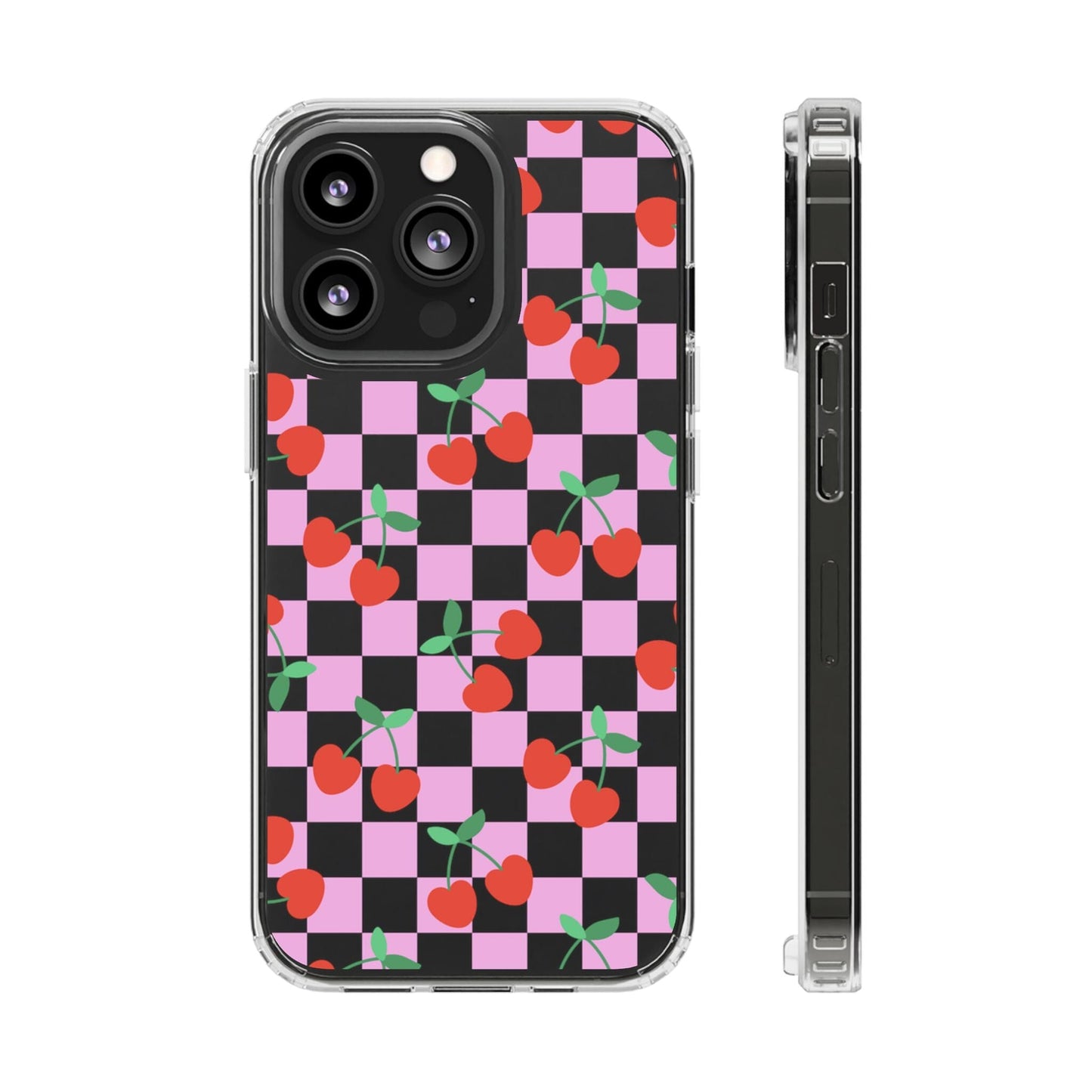 iPhone 16 Clear Case, Pink Checkered Cherry Phone Case • y2K Aesthetic Phone Cases Designed to fit most iPhone and Samsung Models Phone Case Printify iPhone 13 Pro Without gift packaging