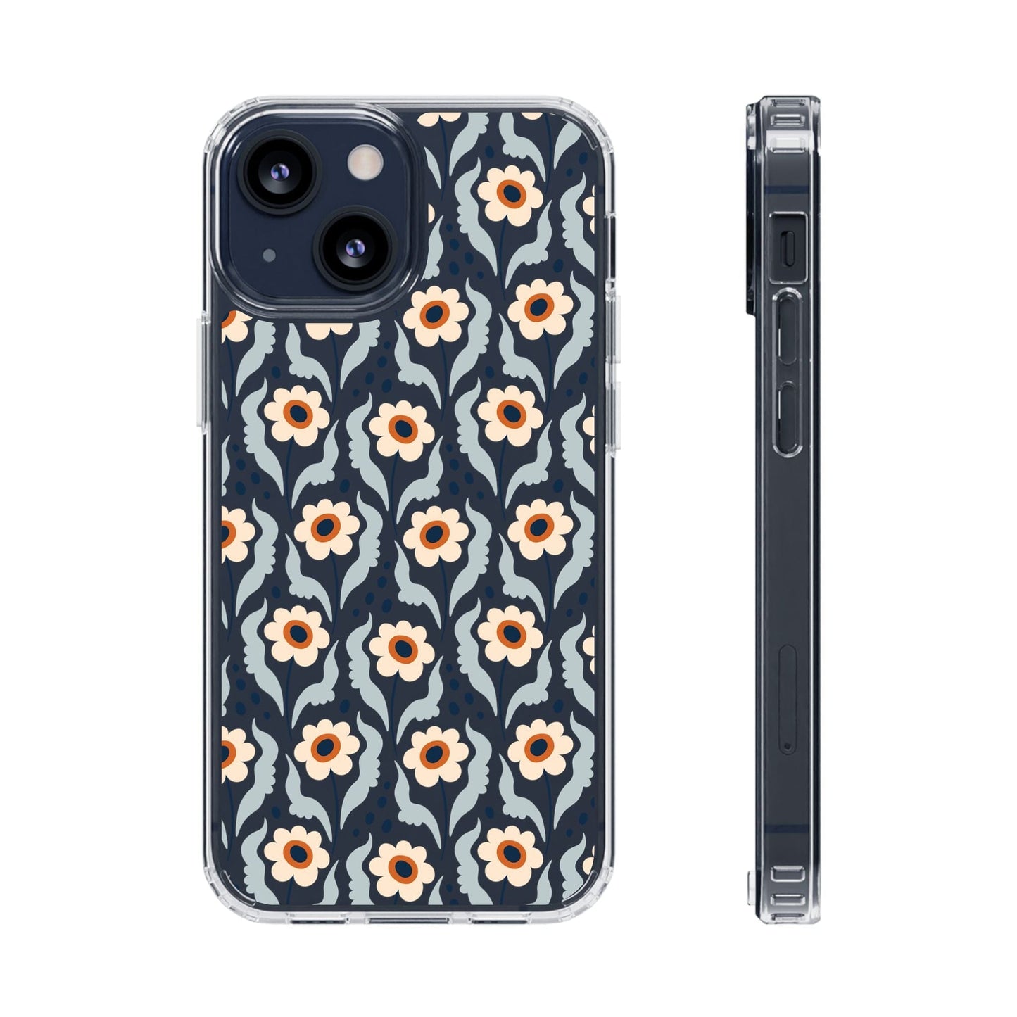 Retro Daisies Clear Phone Case • Designed to fit Most iPhone and Samsung Phones Phone Case Printify iPhone 13 Mini Without gift packaging