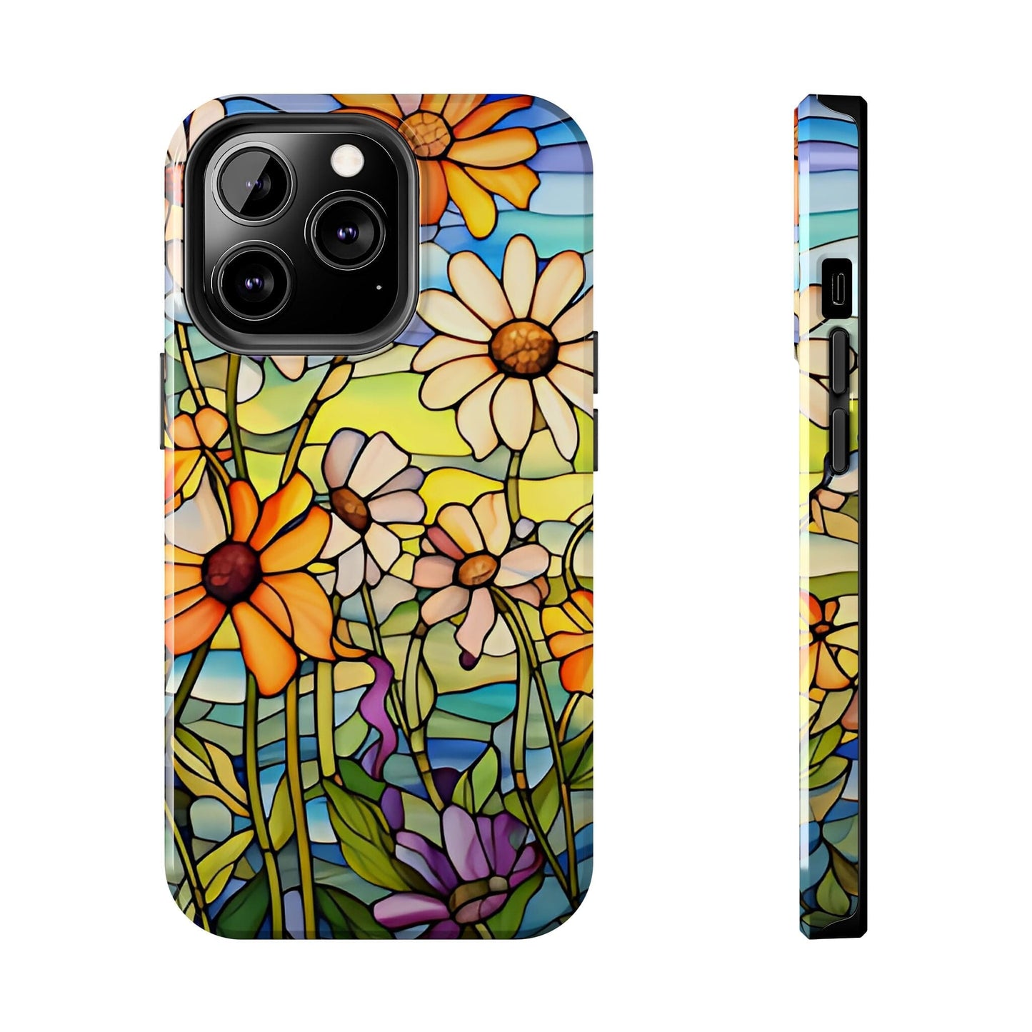 Stained Glass Daisies Impact Resistant Phone Case • Designed to fit most iPhone and Samsung Models Phone Case Printify iPhone 13 Pro