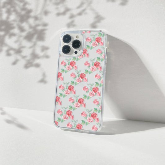 Coquette Rosebuds Clear Phone Case, Vintage 70s Vibe Floral Phone Cases Compatible with most iPhone and Samsung Galaxy Models Phone Case Printify iPhone 14 Without gift packaging