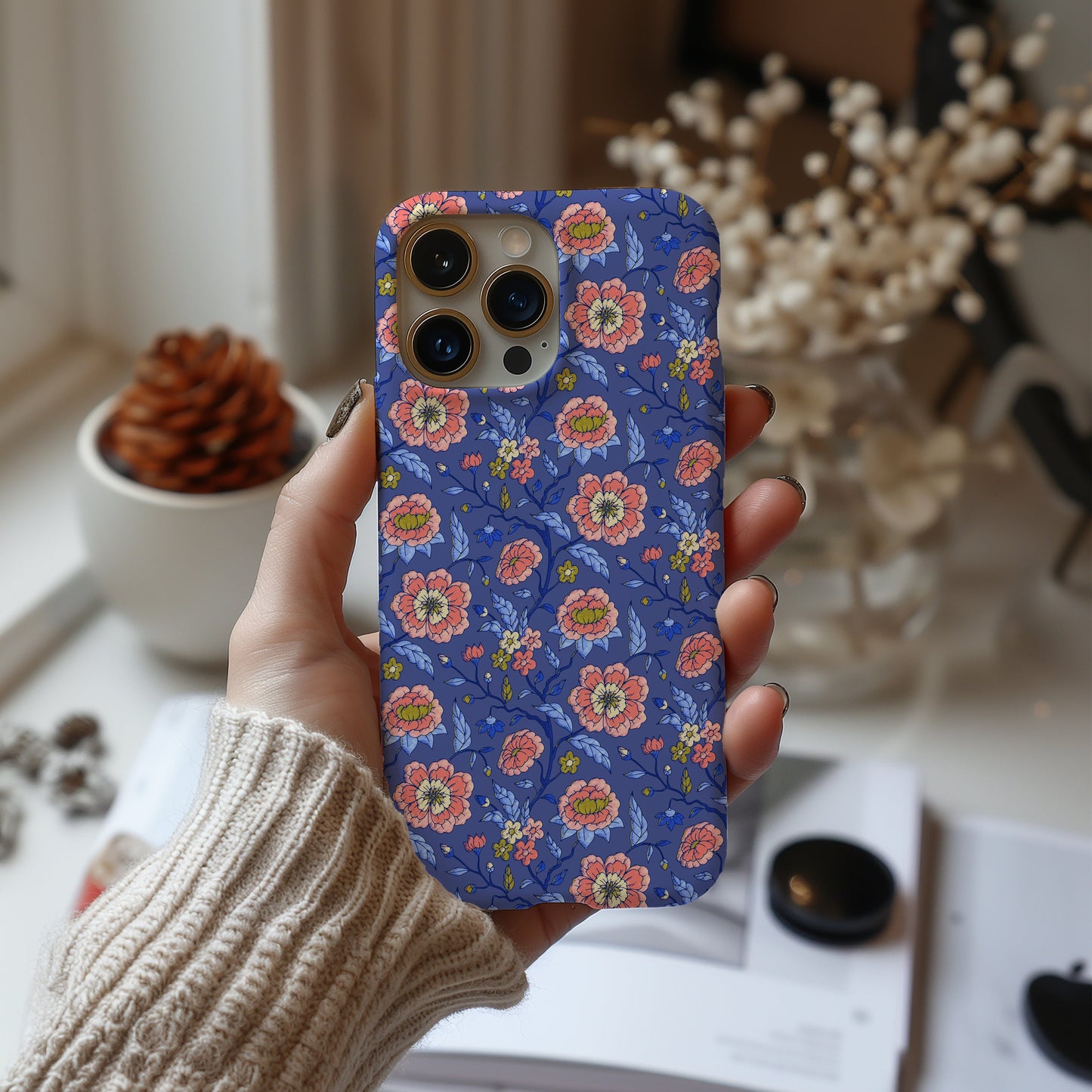 Floral iPhone 16 Case, Preppy Chinoiserie Pattern • Tough Phone Case Designed to Fit Most iPhone and Samsung Models Phone Case Printify