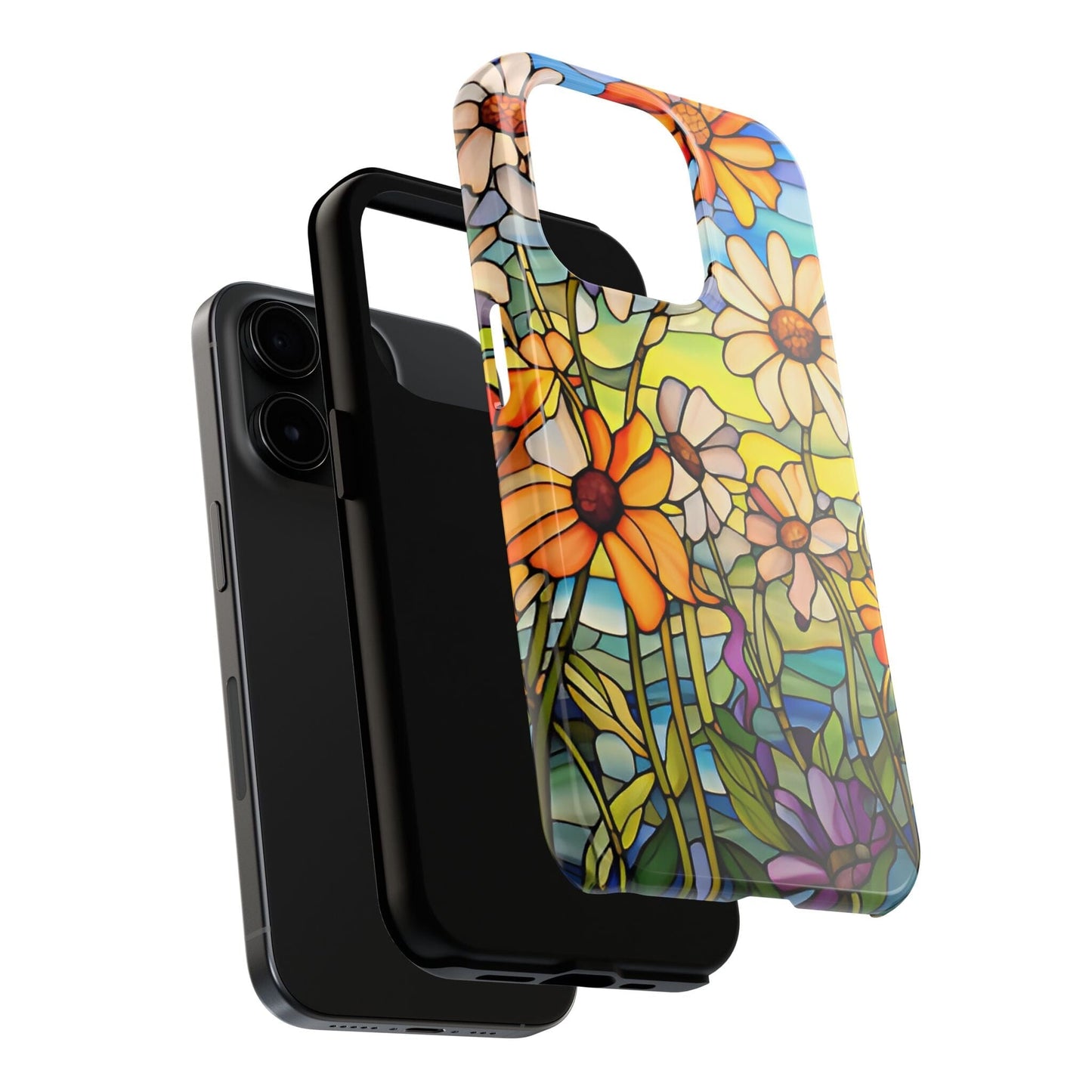 Stained Glass Daisies Impact Resistant Phone Case • Designed to fit most iPhone and Samsung Models Phone Case Printify