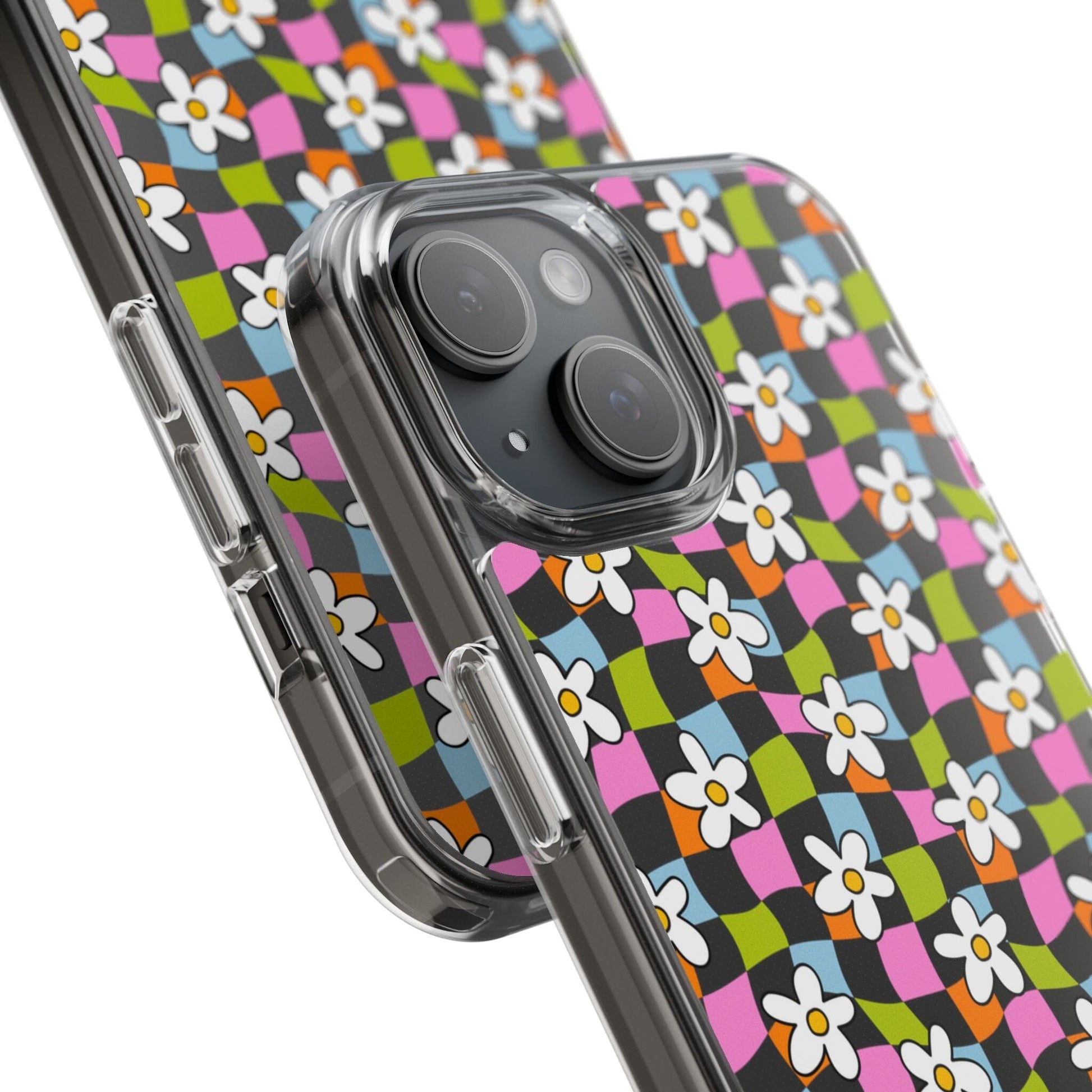 Trendy y2k Aesthetic iPhone Cases, Clear Phone Case • Checkered Daisy Phone Case Designed to fit most iPhone and Samsung Models Phone Case Printify