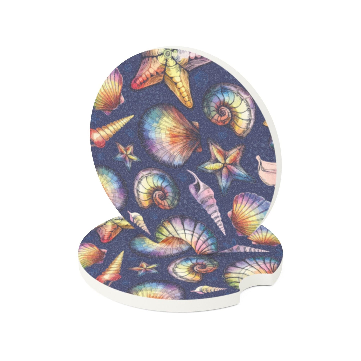 Summer Seashells Car Coaster, Beachy Car Accessories, Summer Drink Cup Holder Coaster • Cute Car Accessories Home Decor Printify 2.6'' × 2.6" 2pcs
