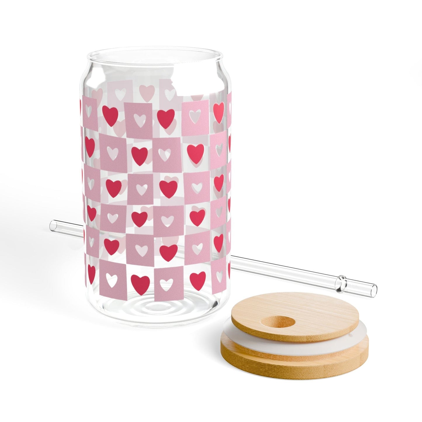 Coquette Heart Sipper Glass • XOXO Pink Iced Coffee Cup, Cute Bachelorette Drinkware Gifts Mug Printify