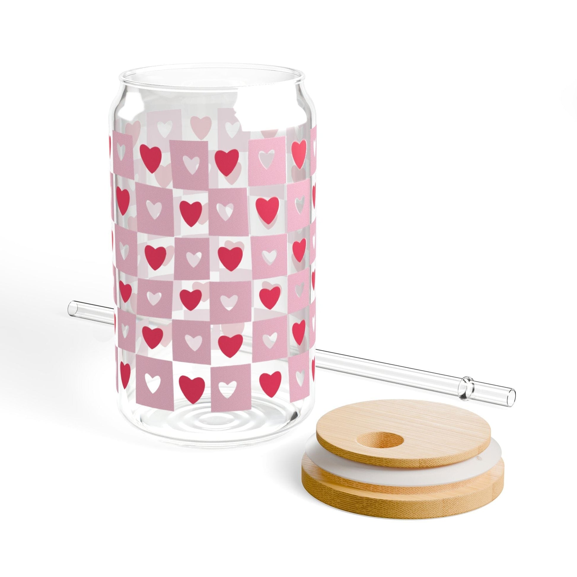 Coquette Heart Sipper Glass • XOXO Pink Iced Coffee Cup, Cute Bachelorette Drinkware Gifts Mug Printify
