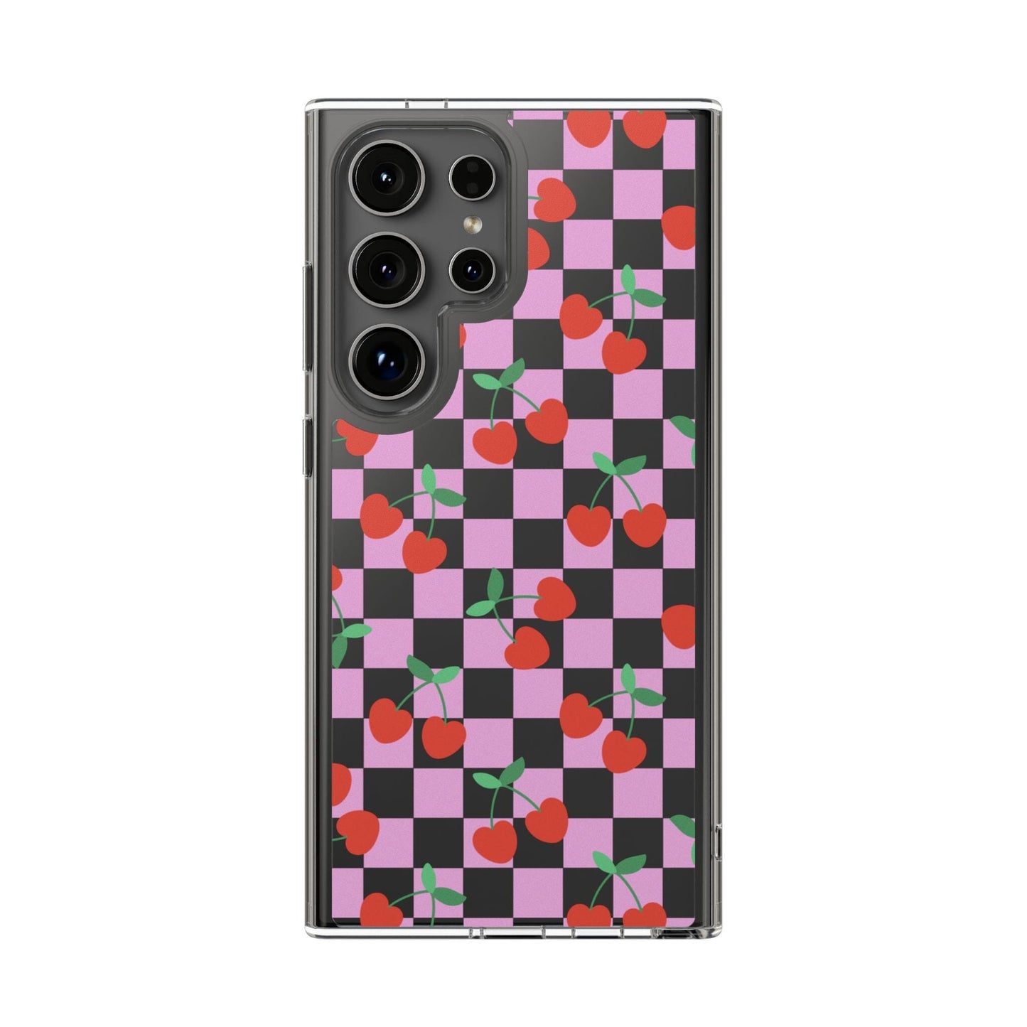 iPhone 16 Clear Case, Pink Checkered Cherry Phone Case • y2K Aesthetic Phone Cases Designed to fit most iPhone and Samsung Models Phone Case Printify Samsung Galaxy S24 Ultra Without gift packaging
