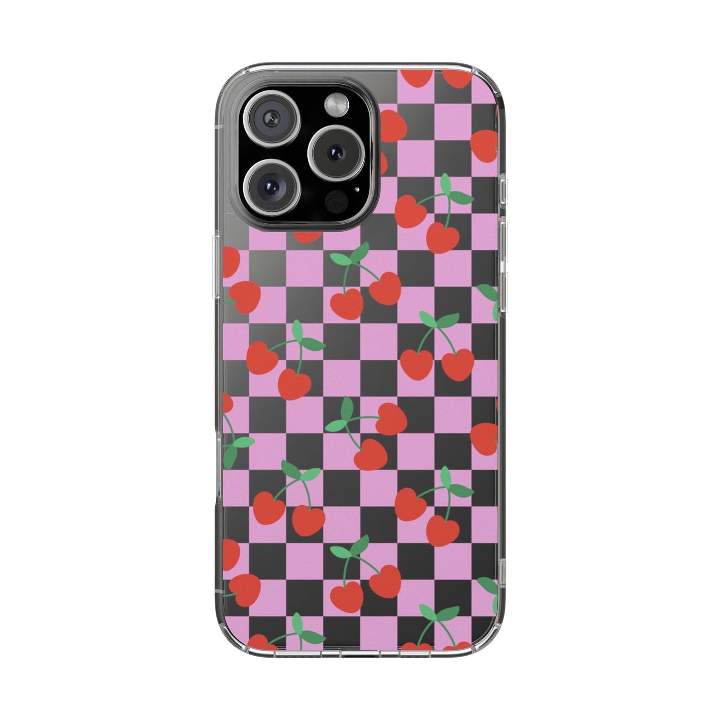iPhone 16 Clear Case, Pink Checkered Cherry Phone Case • y2K Aesthetic Phone Cases Designed to fit most iPhone and Samsung Models Phone Case Printify iPhone 16 Pro Max Without gift packaging