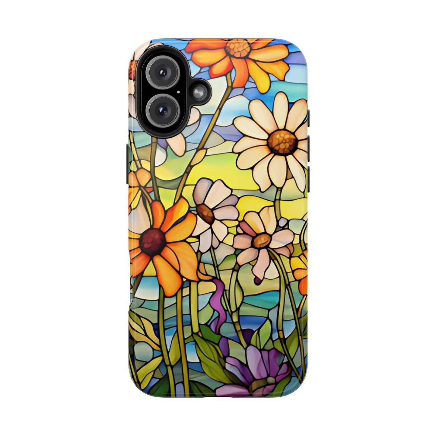 Stained Glass Daisies Impact Resistant Phone Case • Designed to fit most iPhone and Samsung Models Phone Case Printify iPhone 16 Plus