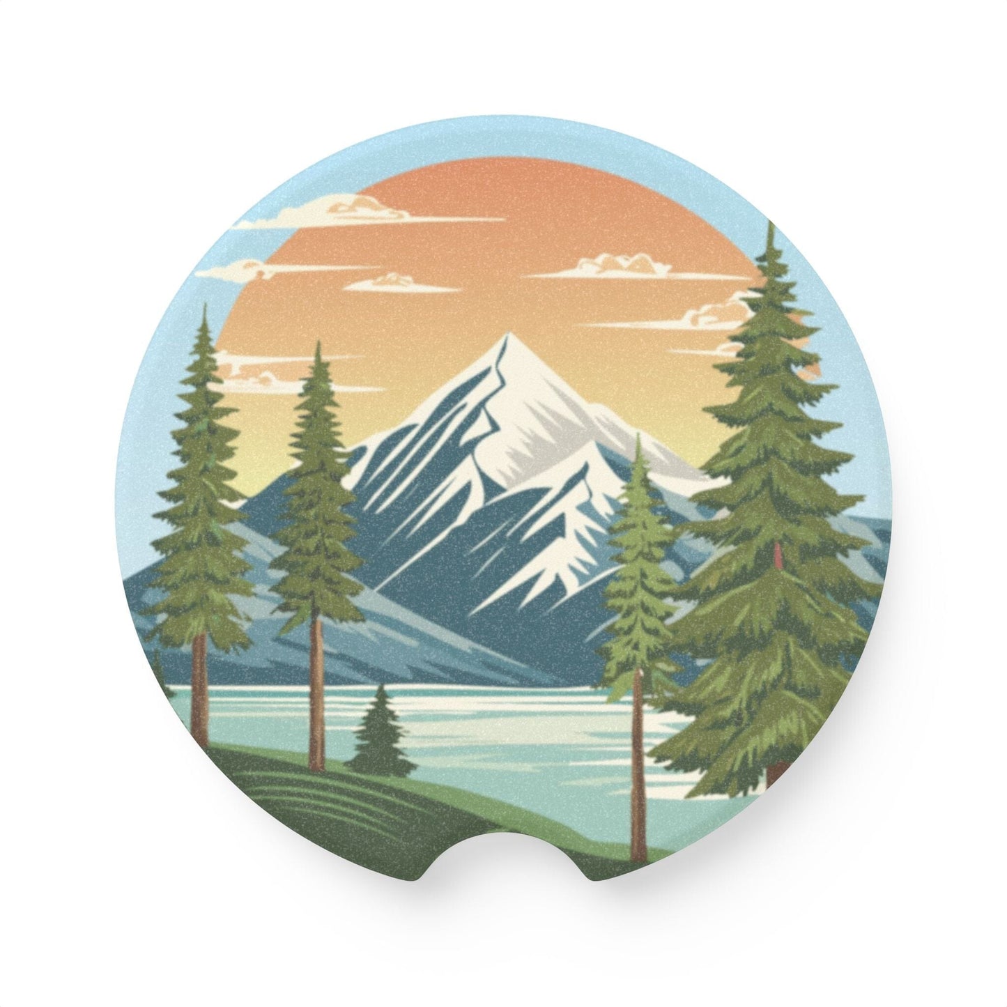 Nature-Inspired Soapstone Car Coaster with Mountain & Forest Design Home Decor Printify 2.6'' × 2.6" 1pc