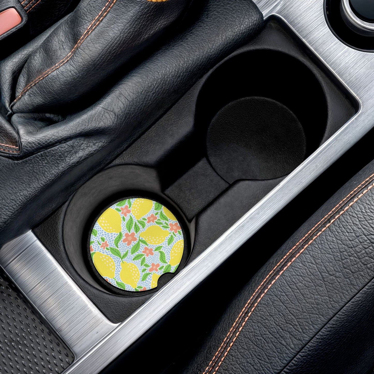 Limoncello Car Coasters, Lemon Floral Cup Holder Coaster • Cute Car Accessories Home Decor Printify