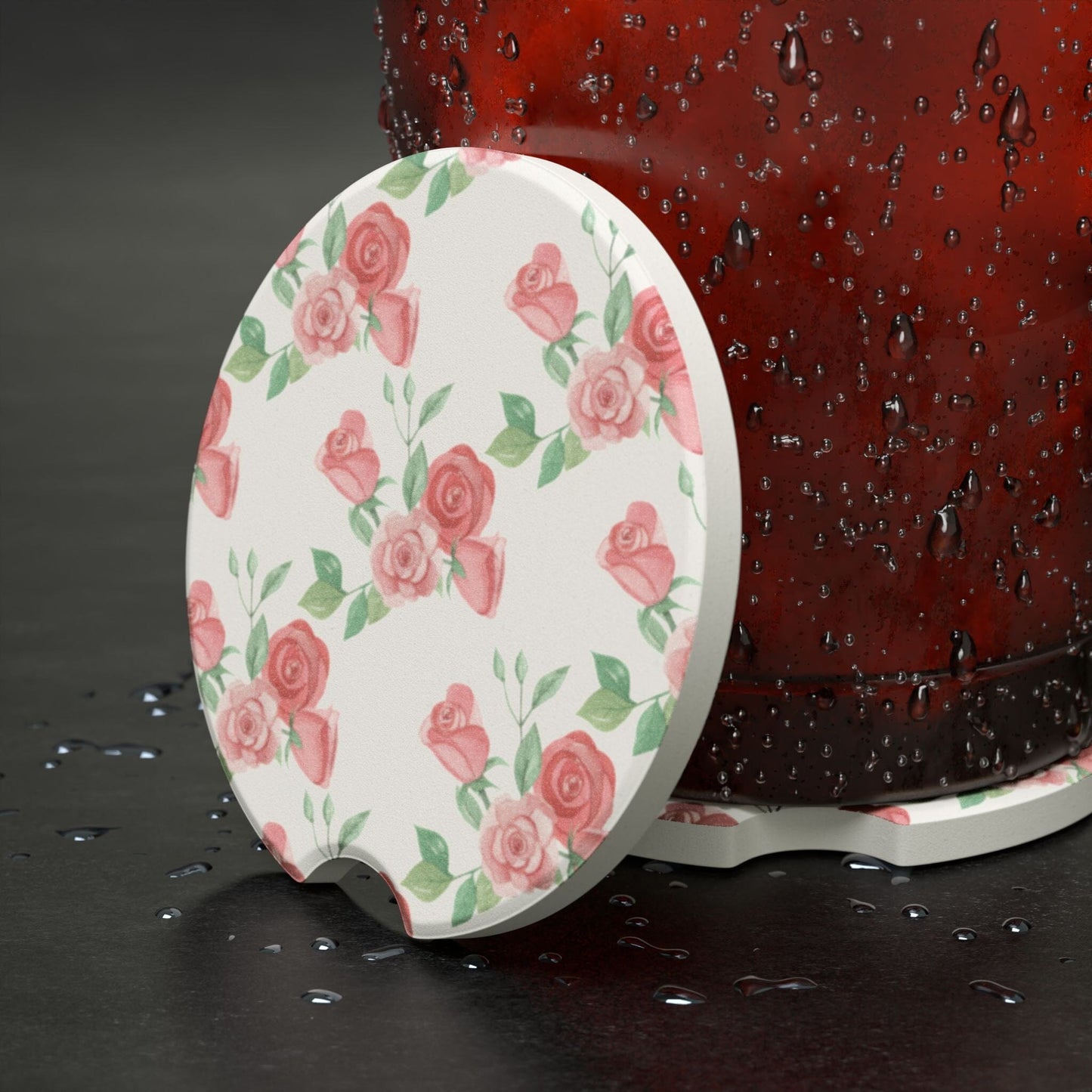 Coquette Car Coasters, Vintage Rose Design, Grandmacore Drink Holder Coaster • Cute Car Accessories Home Decor Printify