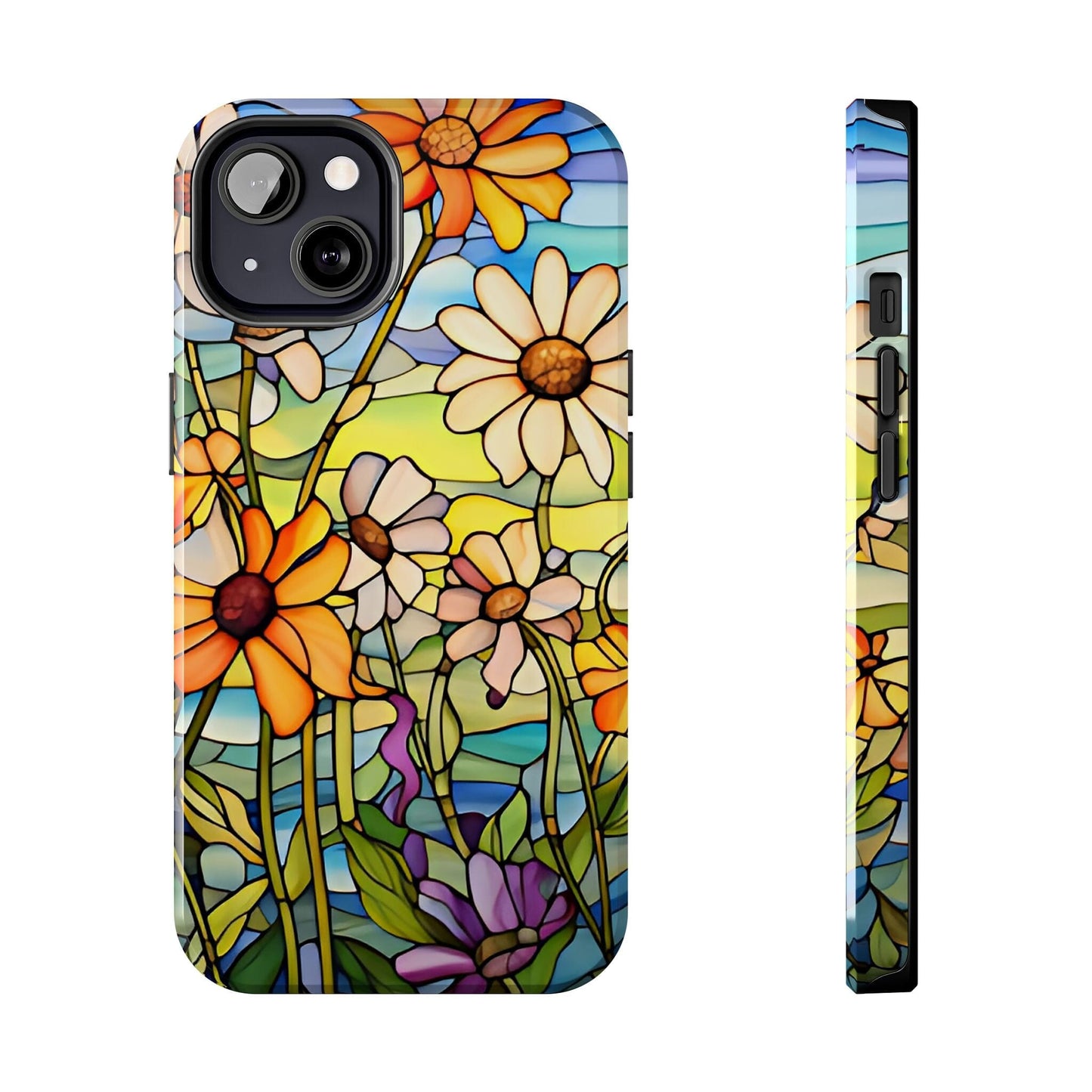 Stained Glass Daisies Impact Resistant Phone Case • Designed to fit most iPhone and Samsung Models Phone Case Printify iPhone 13