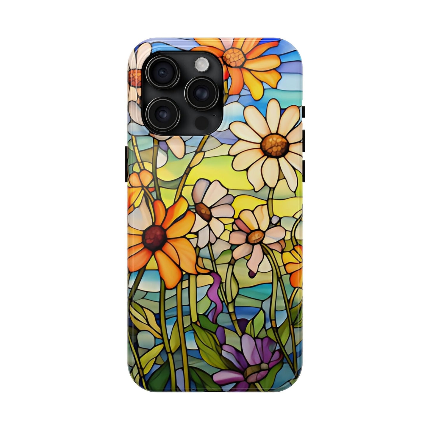 Stained Glass Daisies Impact Resistant Phone Case • Designed to fit most iPhone and Samsung Models Phone Case Printify iPhone 15 Pro Max