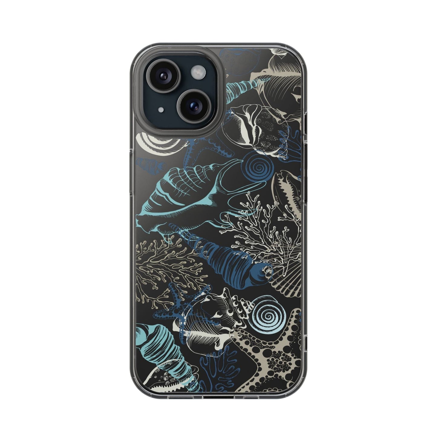 Clear iPhone Case • Blue Seashells Phone Case - Fits Most iPhone and Samsung Phones Phone Case Printify iPhone 15 Without gift packaging