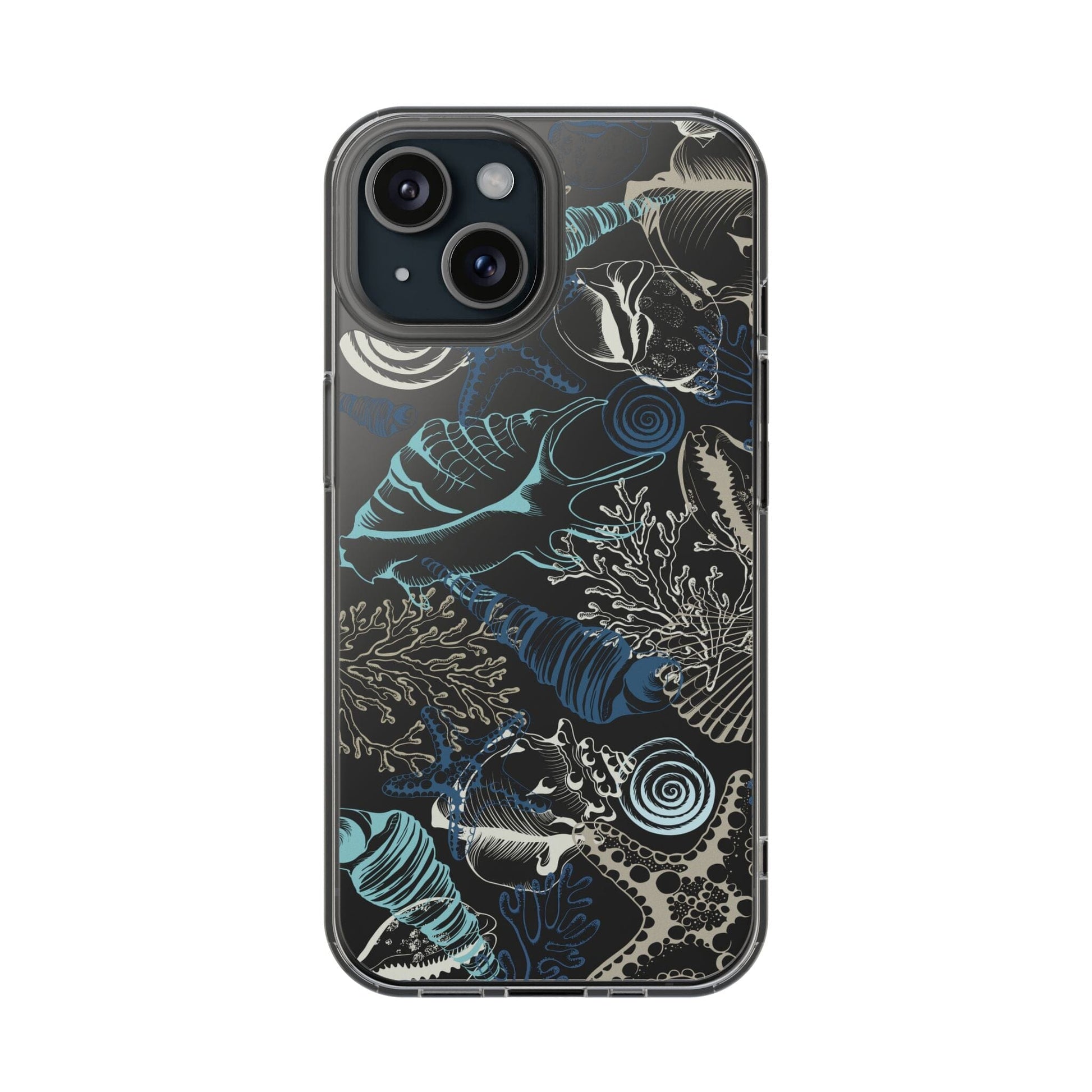 Clear iPhone Case • Blue Seashells Phone Case - Fits Most iPhone and Samsung Phones Phone Case Printify iPhone 15 Without gift packaging
