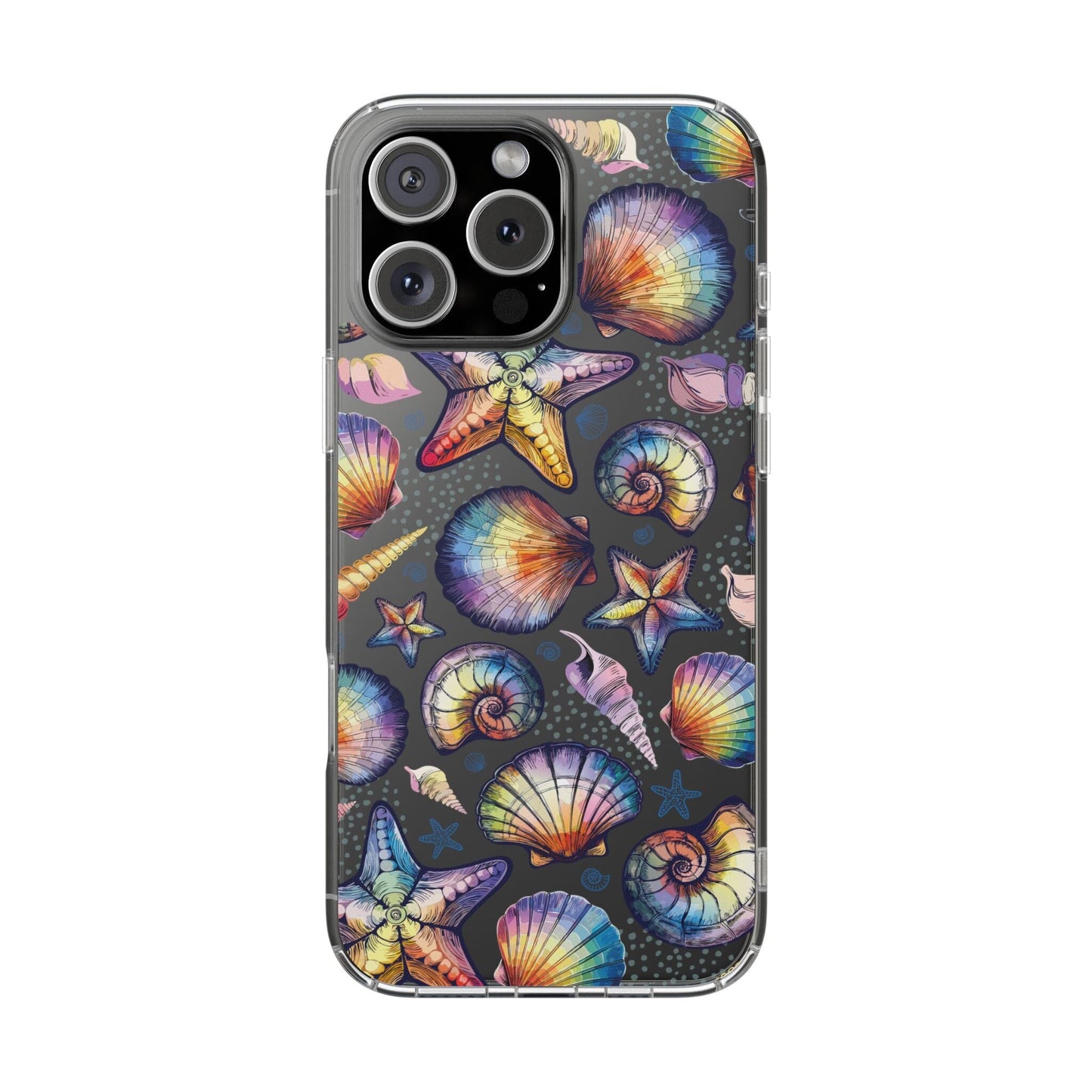 Rainbow Seashell Clear Phone Cases • Designed to fit most iPhone and Samsung Phones Phone Case Printify iPhone 16 Pro Max Without gift packaging
