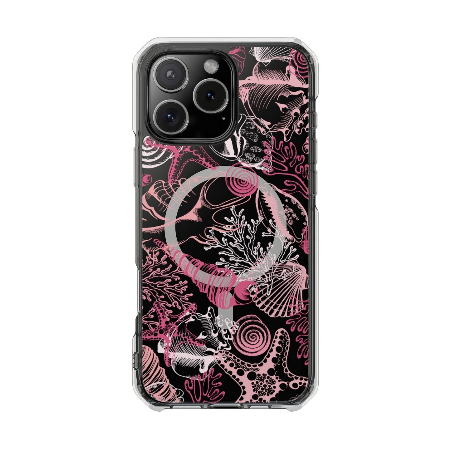 MagSafe® Compatable Clear Phone Case • Pink Seashells Summer Phone Case Designed to fit iPhone 14-16 Models Phone Case Printify iPhone 16 Pro Max