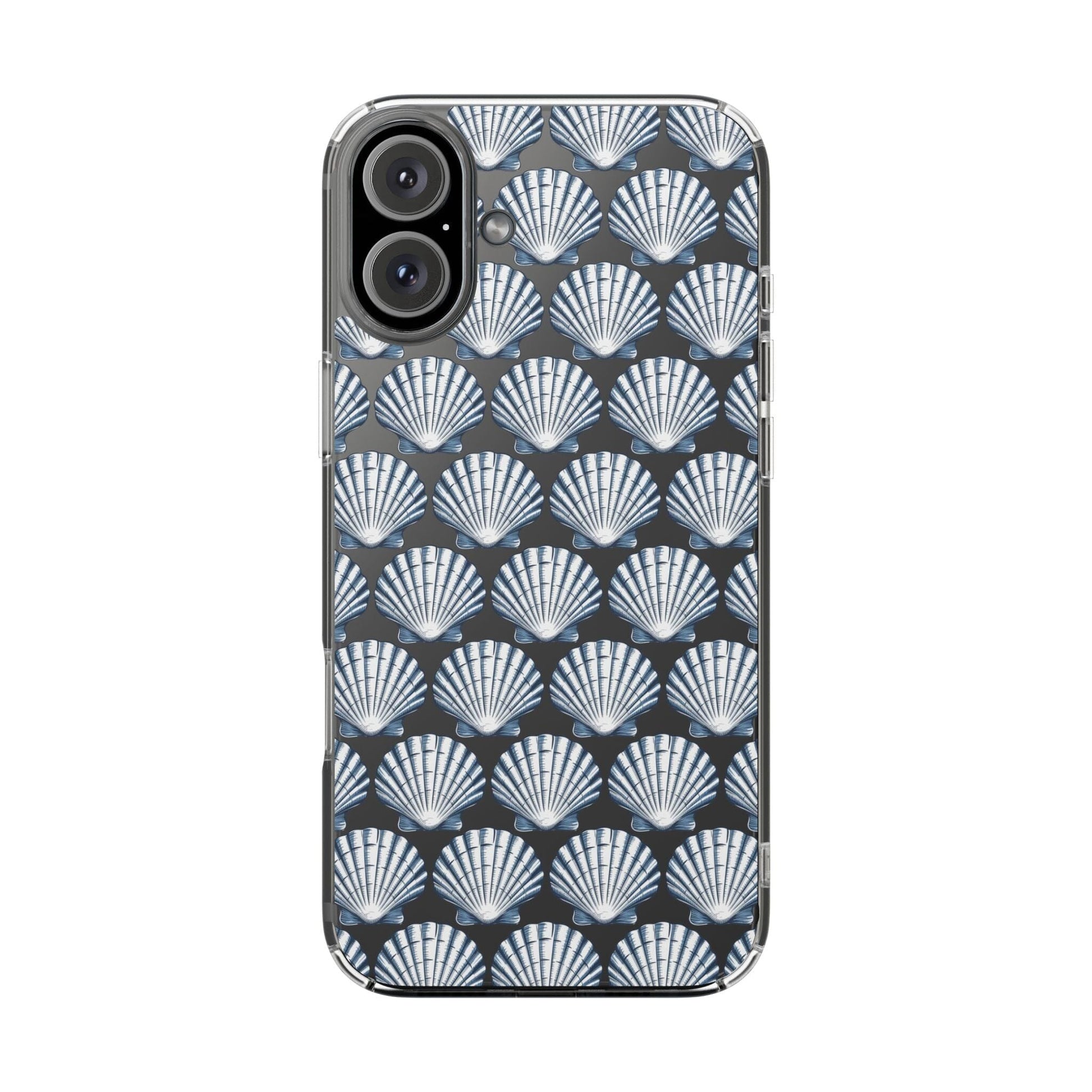 Blue iPhone 16 Clear Case, Seashell Phone Case, Coastal Vibes Mosaic Phone Case, iPhone 16 Pro Max, iPhone 15 Plus, Samsung Galaxy S24 Phone Case Printify iPhone 16 Plus Without gift packaging