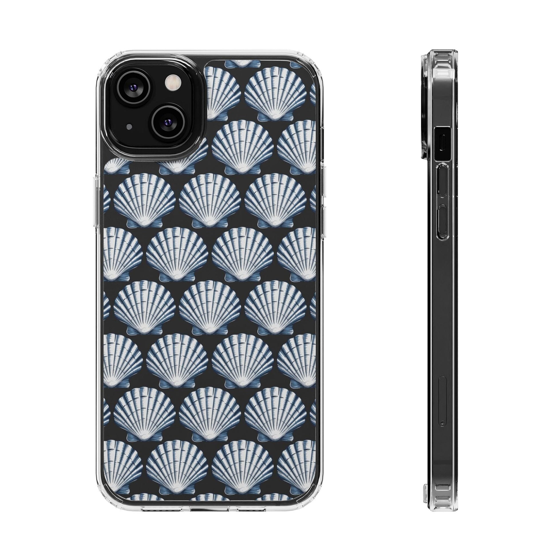 Blue iPhone 16 Clear Case, Seashell Phone Case, Coastal Vibes Mosaic Phone Case, iPhone 16 Pro Max, iPhone 15 Plus, Samsung Galaxy S24 Phone Case Printify iPhone 14 Plus Without gift packaging