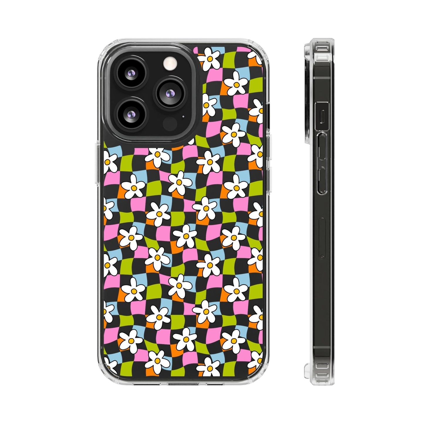 Trendy y2k Aesthetic iPhone Cases, Clear Phone Case • Checkered Daisy Phone Case Designed to fit most iPhone and Samsung Models Phone Case Printify iPhone 13 Pro Without gift packaging