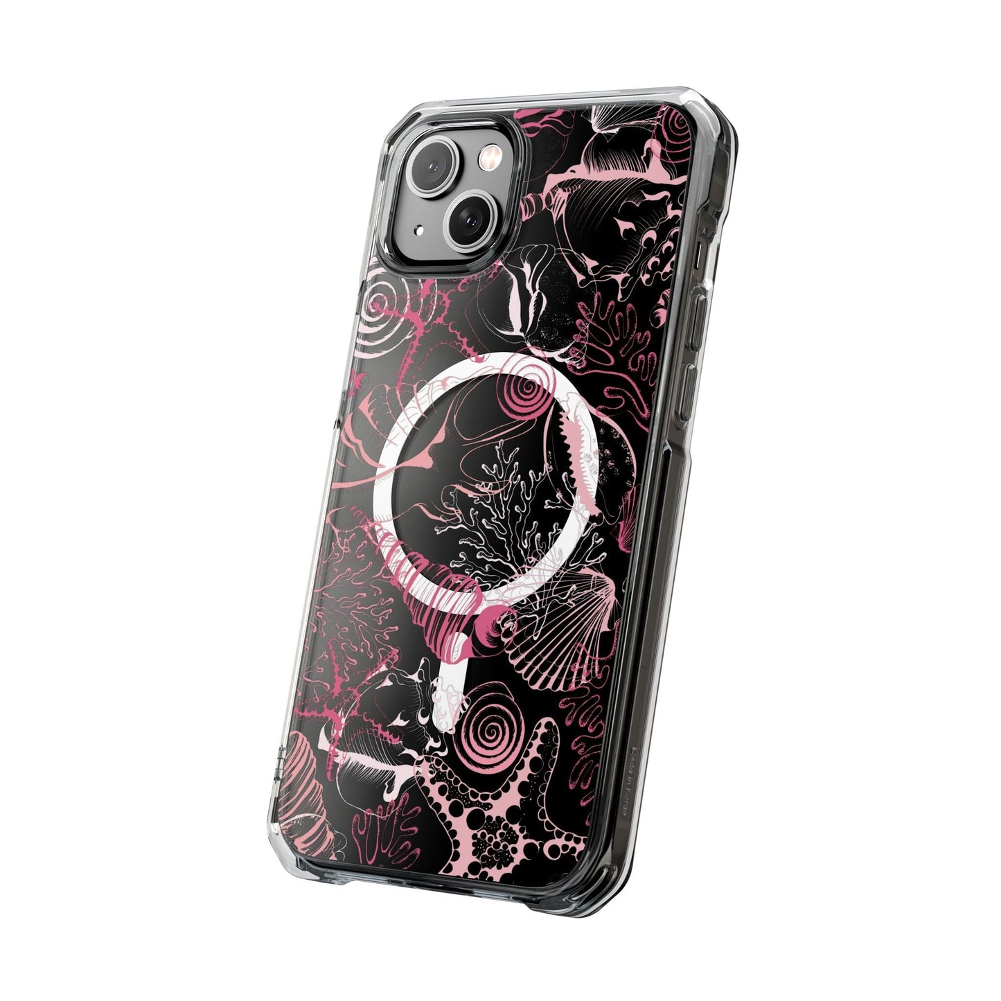 MagSafe® Compatable Clear Phone Case • Pink Seashells Summer Phone Case Designed to fit iPhone 14-16 Models Phone Case Printify