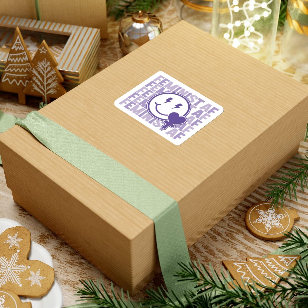 Feminist Stickers, Smiling Face Sticker Paper products Printify
