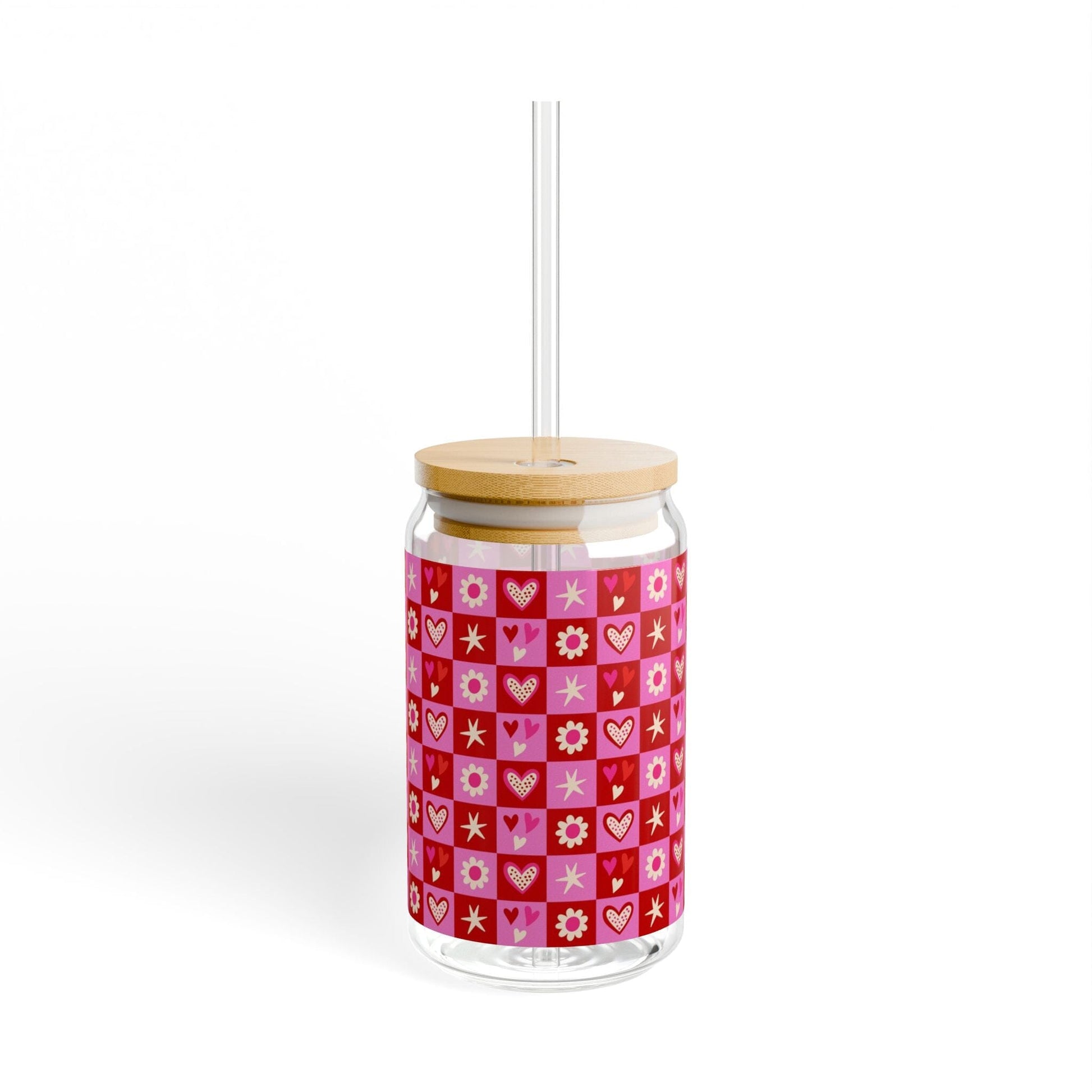 Coquette Hearts & Flowers Sipper Cup, Iced Coffee Cup with Lid Mug Printify With lid and straw 16oz