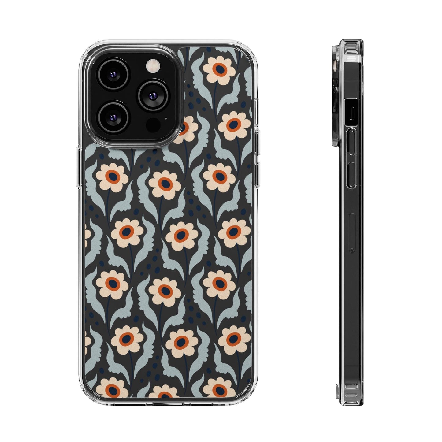 Retro Daisies Clear Phone Case • Designed to fit Most iPhone and Samsung Phones Phone Case Printify iPhone 14 Pro Max Without gift packaging