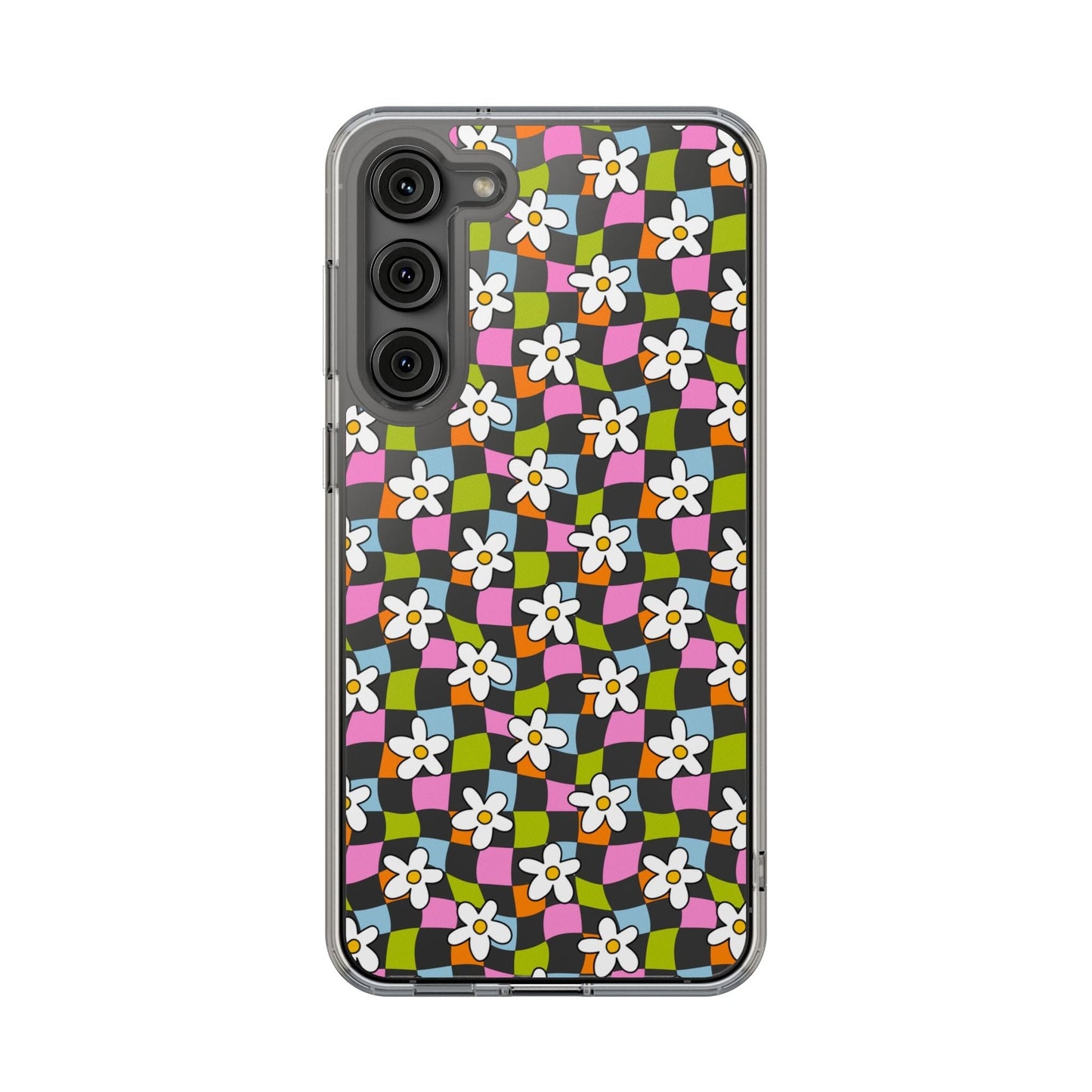 Trendy y2k Aesthetic iPhone Cases, Clear Phone Case • Checkered Daisy Phone Case Designed to fit most iPhone and Samsung Models Phone Case Printify Samsung Galaxy S23 Plus Without gift packaging