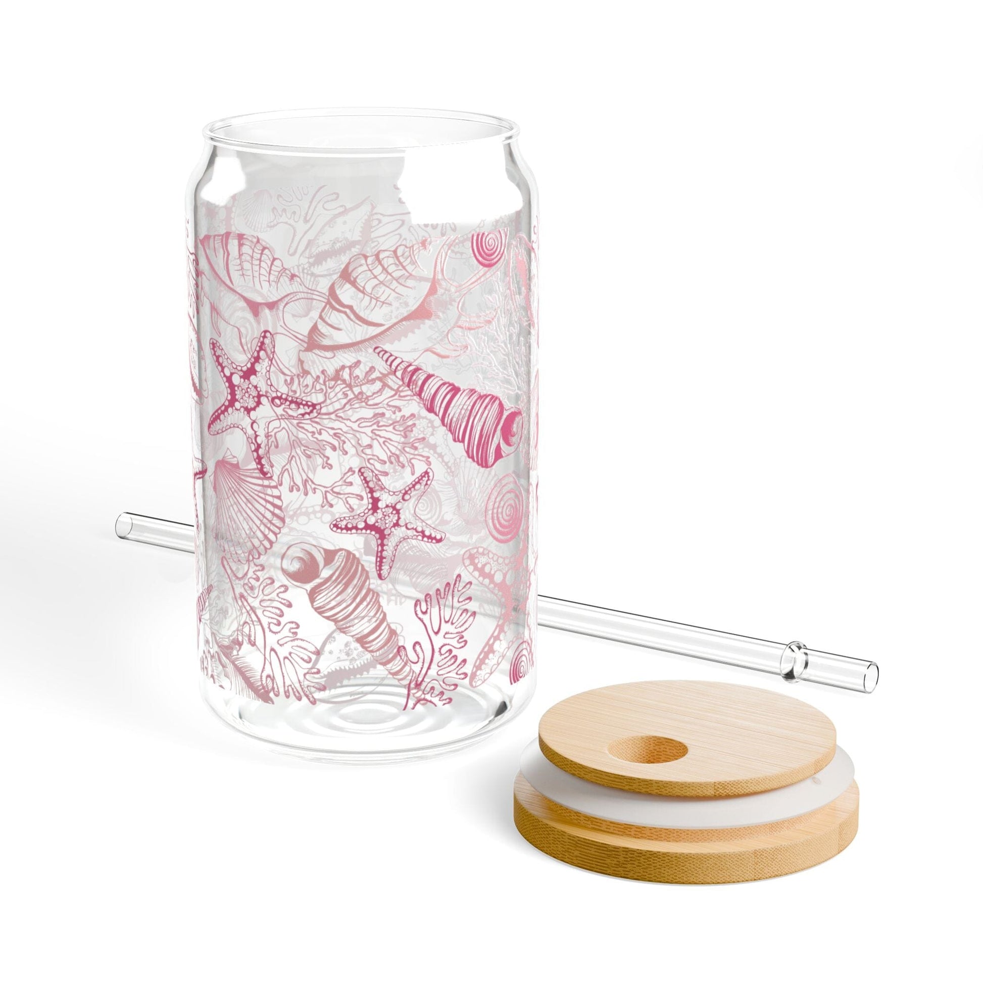 Beachy Shells Sipper Glass - 16oz, Eco-friendly Drinkware for Summer Parties and Coastal Vibes Mug Printify