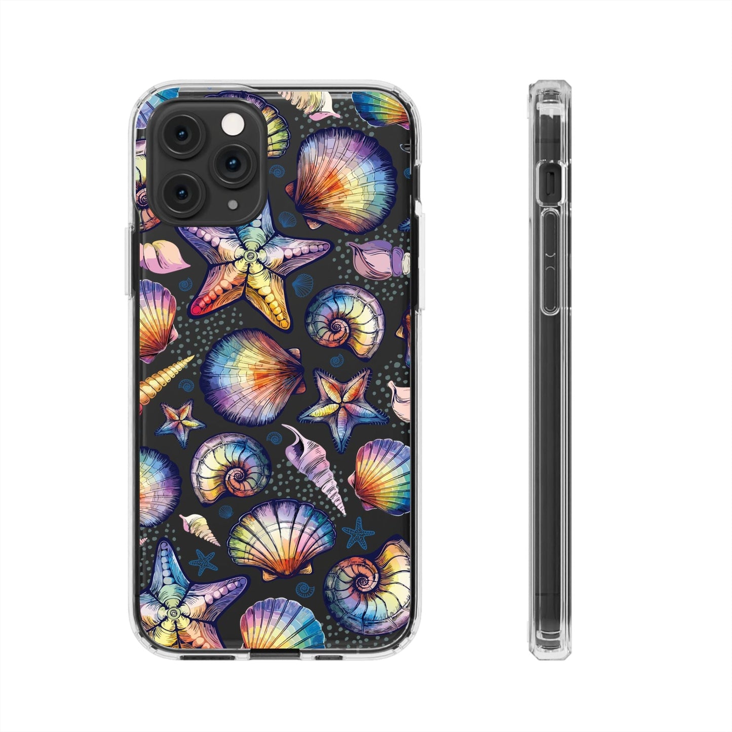 Rainbow Seashell Clear Phone Cases • Designed to fit most iPhone and Samsung Phones Phone Case Printify iPhone 11 Pro Without gift packaging