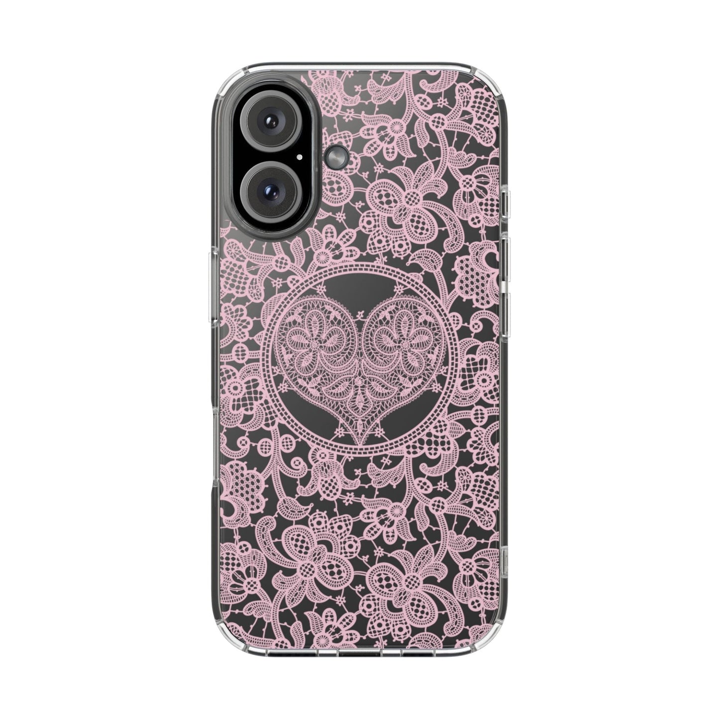 Pink Lace Coquette Phone Case • Clear Phone Case Designed to fit most iPhone and Samsung Phones Phone Case Printify iPhone 16 Without gift packaging