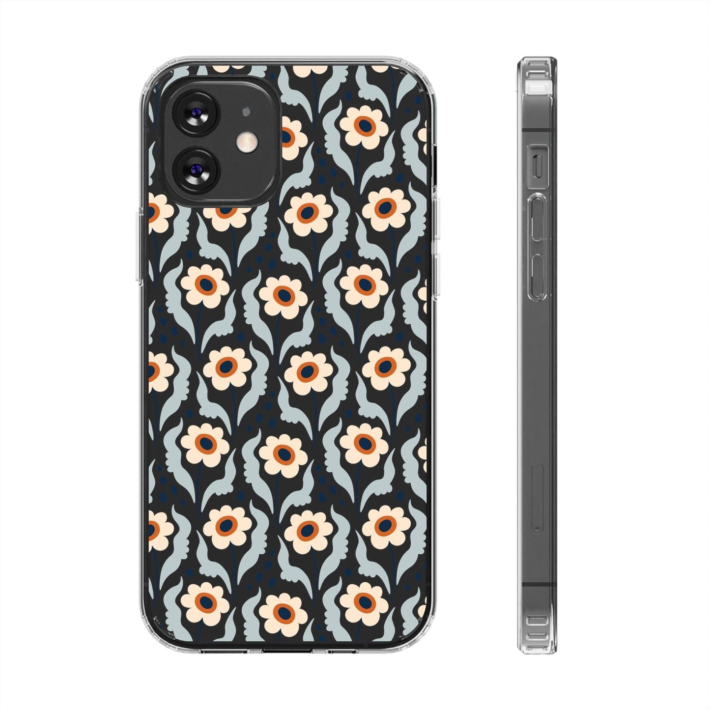 Retro Daisies Clear Phone Case • Designed to fit Most iPhone and Samsung Phones Phone Case Printify iPhone 12 Without gift packaging