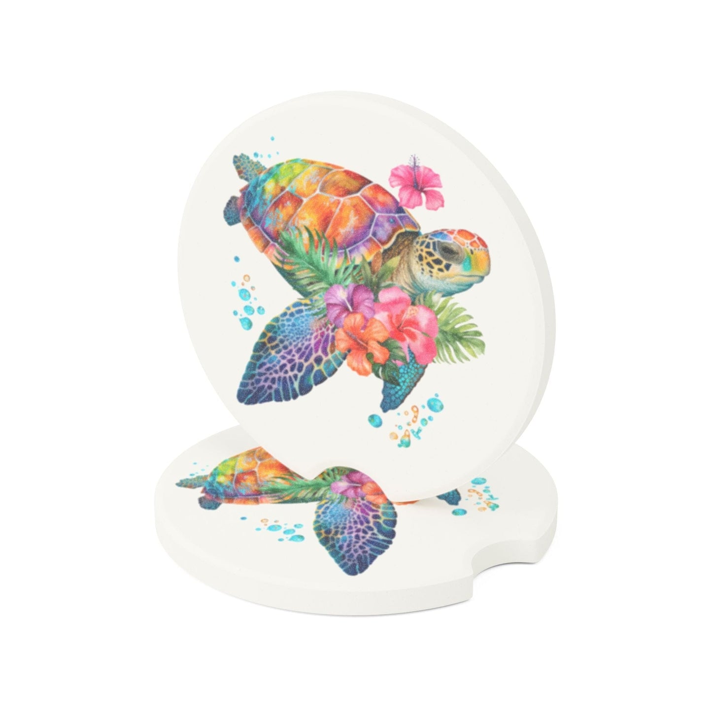 Colorful Sea Turtle Car Coaster, Summer Ocean-Inspired Style • Cute Car Accessories Home Decor Printify 2.6'' × 2.6" 2pcs