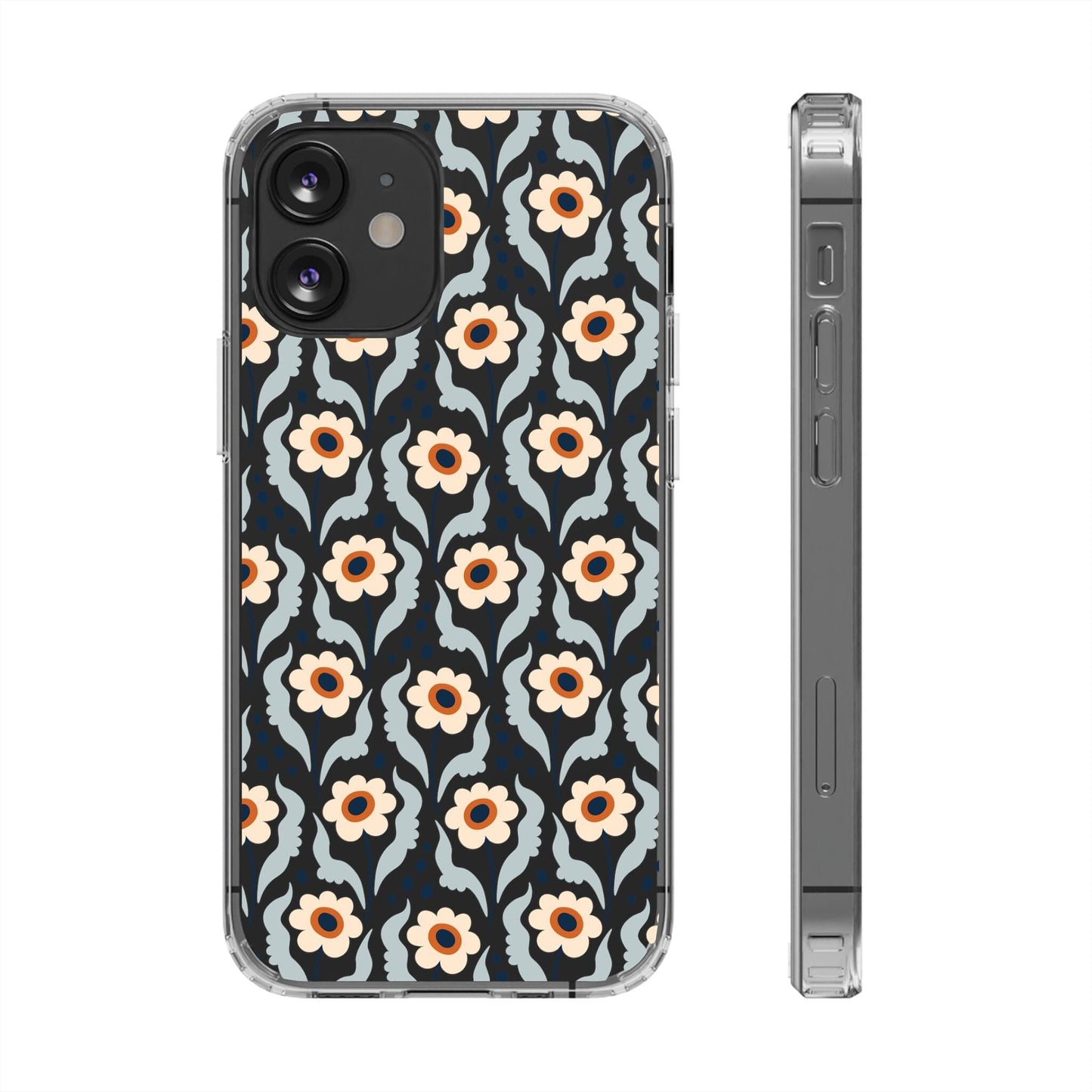 Retro Daisies Clear Phone Case • Designed to fit Most iPhone and Samsung Phones Phone Case Printify iPhone 12 Mini Without gift packaging