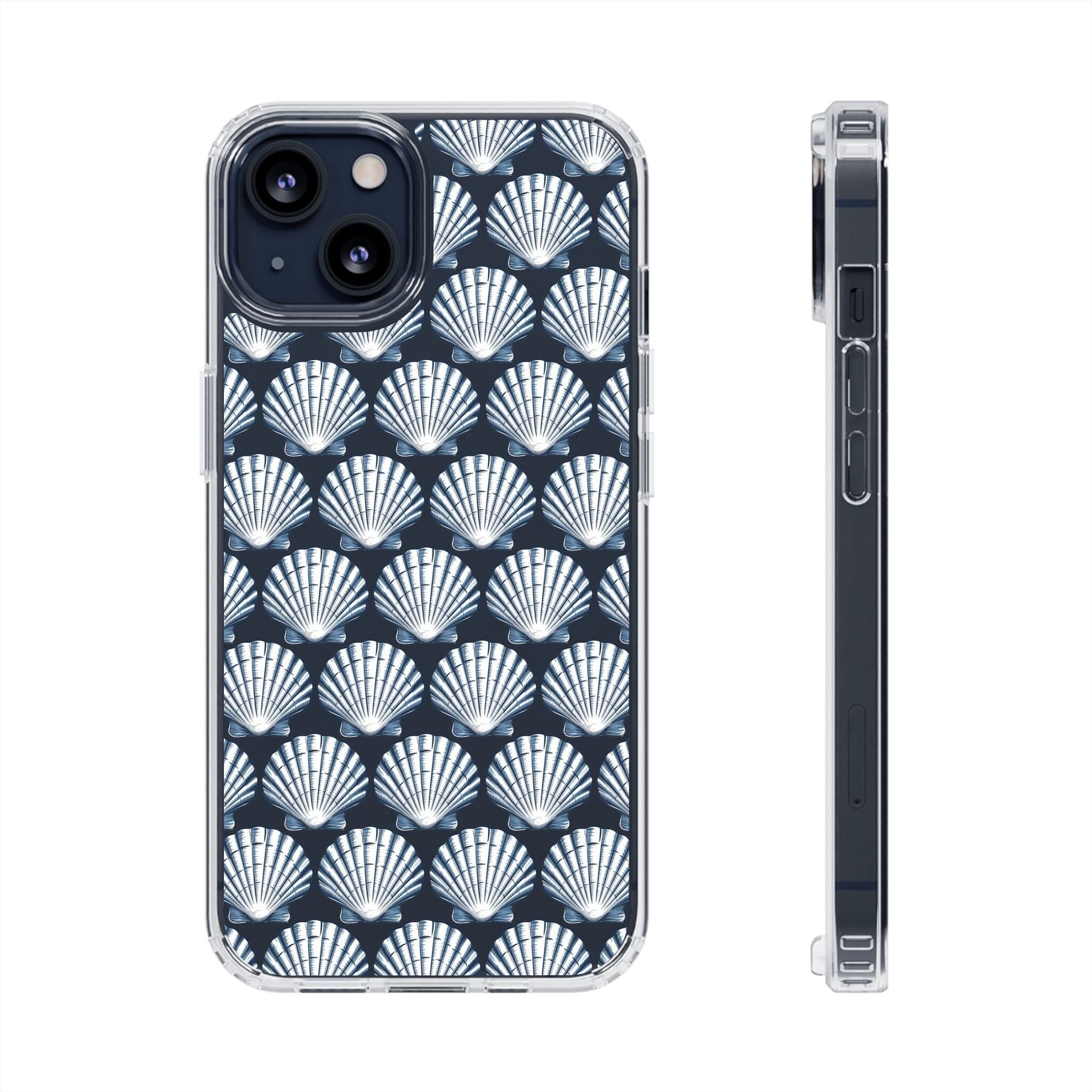 Blue iPhone 16 Clear Case, Seashell Phone Case, Coastal Vibes Mosaic Phone Case, iPhone 16 Pro Max, iPhone 15 Plus, Samsung Galaxy S24 Phone Case Printify iPhone 13 Without gift packaging