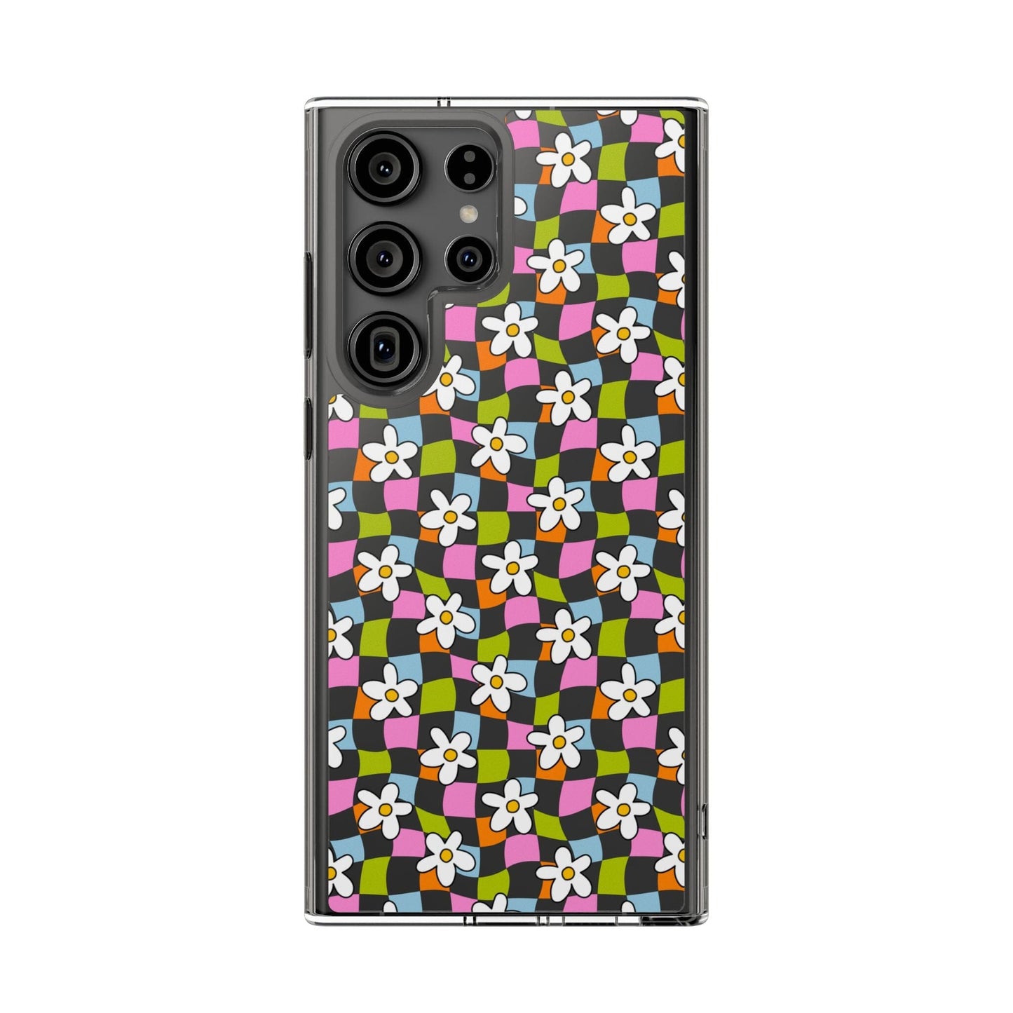 Trendy y2k Aesthetic iPhone Cases, Clear Phone Case • Checkered Daisy Phone Case Designed to fit most iPhone and Samsung Models Phone Case Printify Samsung Galaxy S23 Ultra Without gift packaging