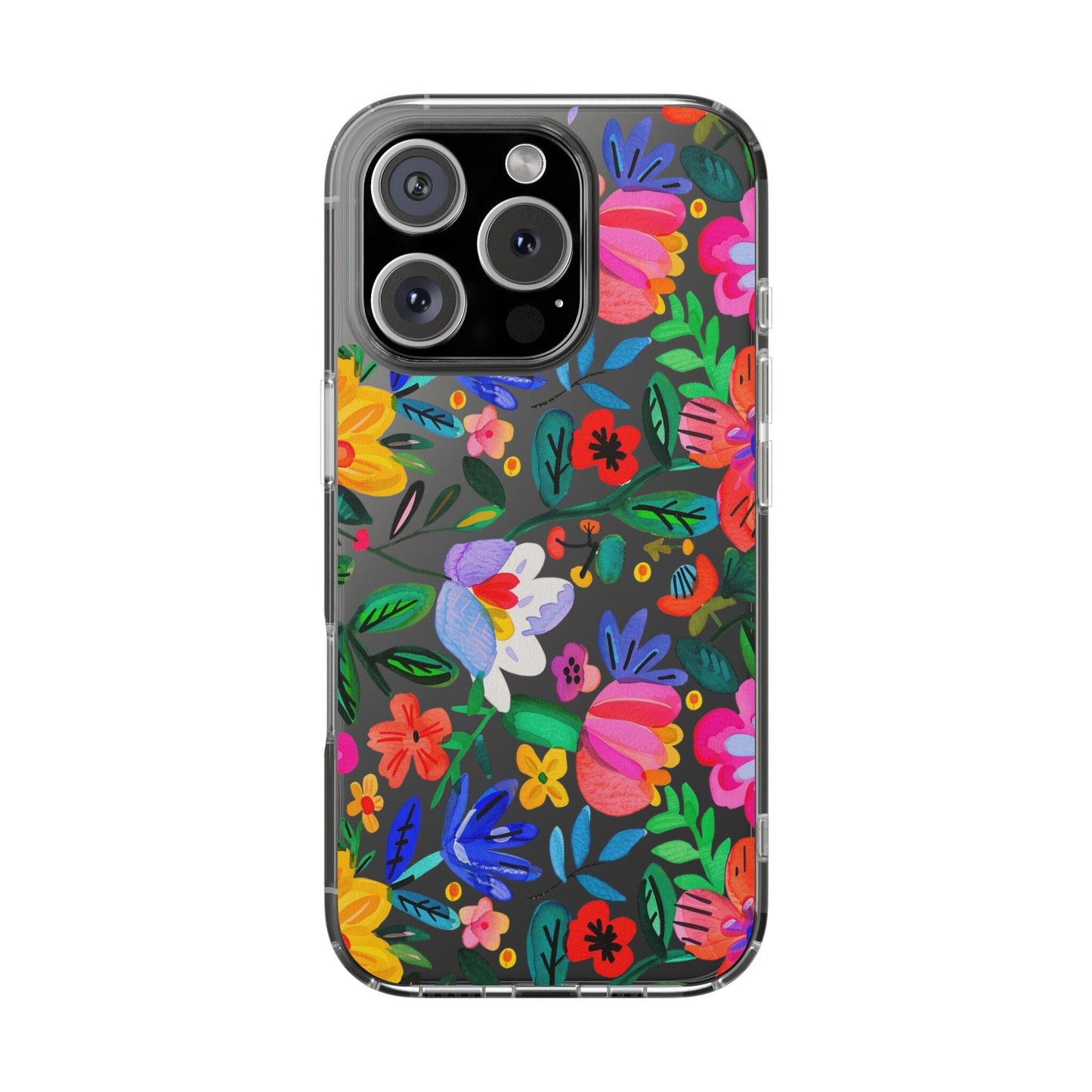 Folk Art Flowers Clear Phone Cases • Summer Floral Phone Case Designed to fit most iPhone and Samsung Phones Phone Case Printify iPhone 16 Pro Without gift packaging