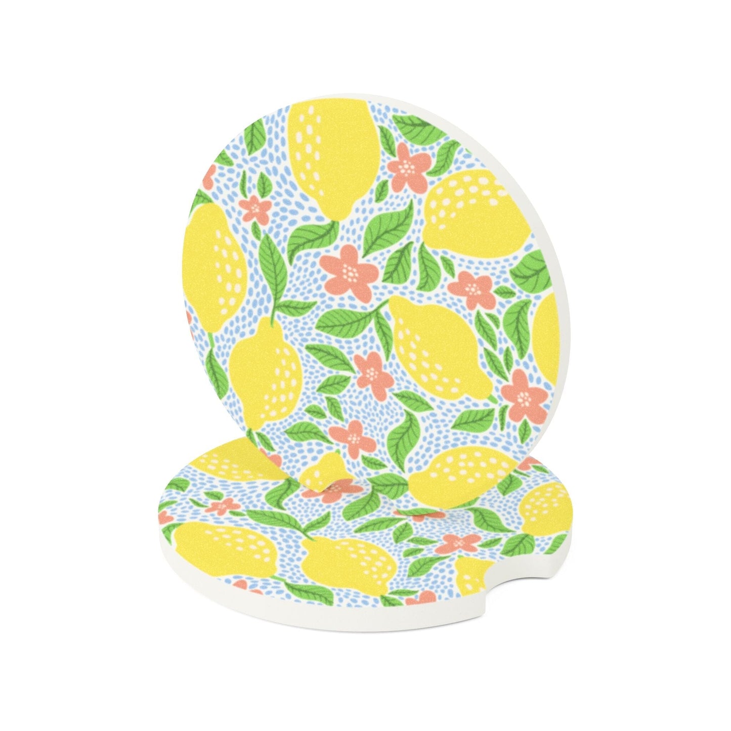 Limoncello Car Coasters, Lemon Floral Cup Holder Coaster • Cute Car Accessories Home Decor Printify