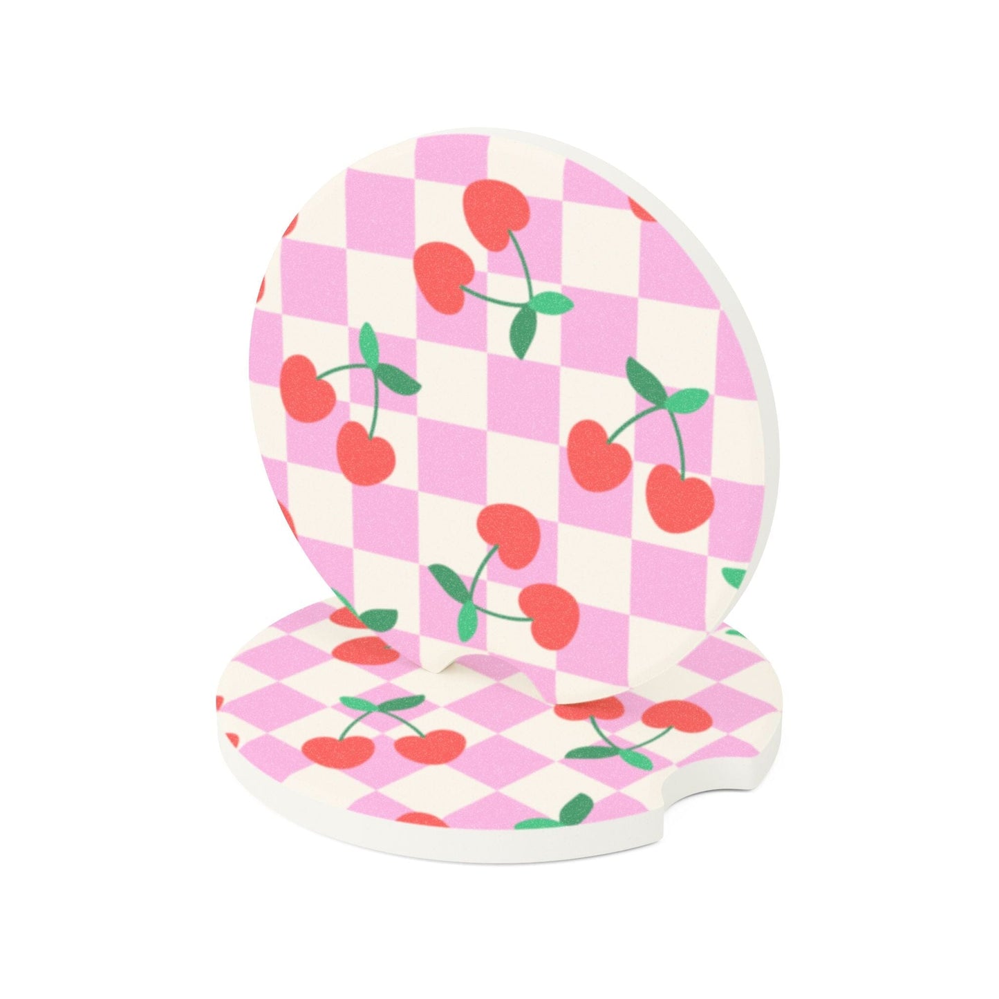 Coquette Checkered Cherries Car Coaster, Summer Vibes Car Decor • Cute Car Accessory Home Decor Printify 2.6'' × 2.6" 2pcs