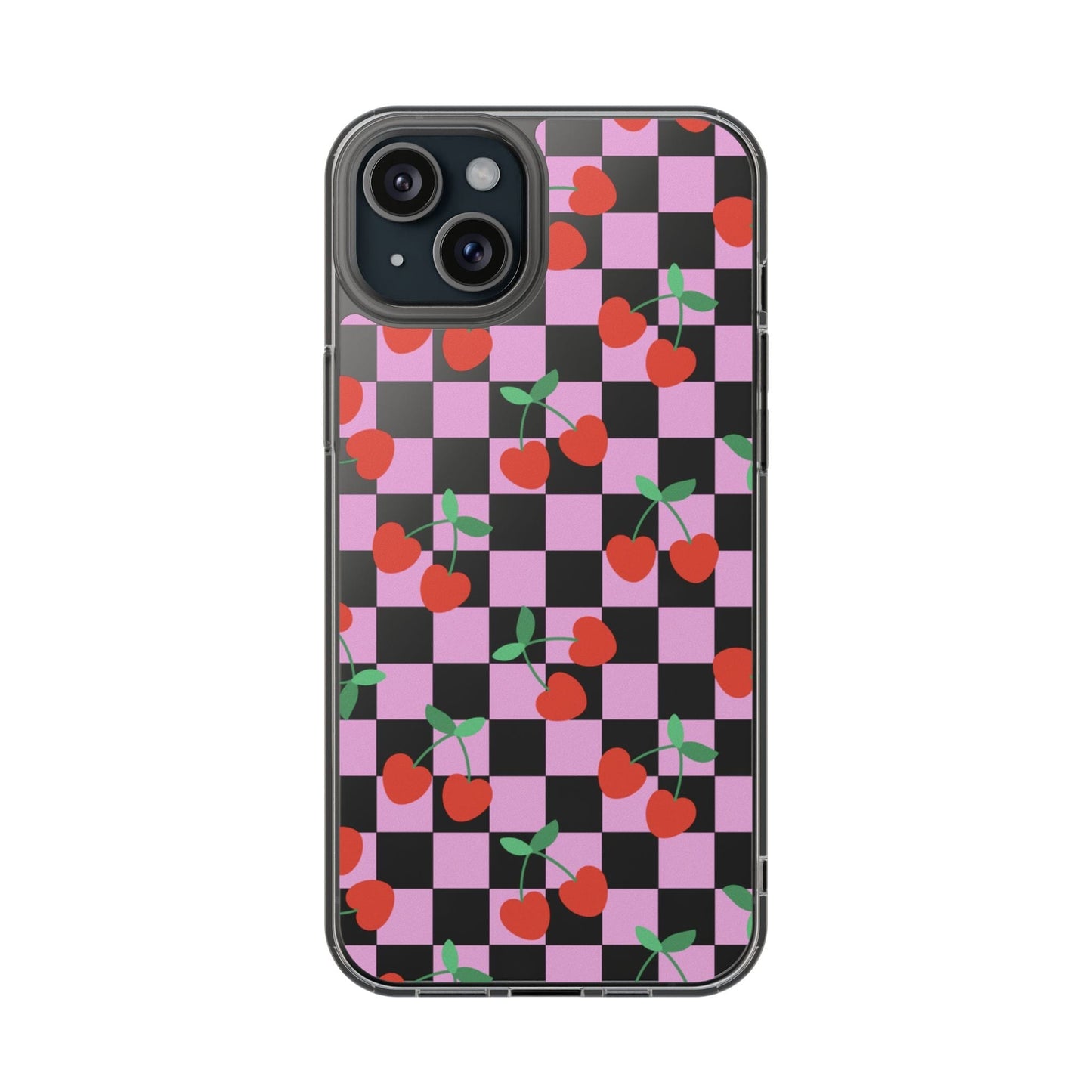 iPhone 16 Clear Case, Pink Checkered Cherry Phone Case • y2K Aesthetic Phone Cases Designed to fit most iPhone and Samsung Models Phone Case Printify iPhone 15 Plus Without gift packaging