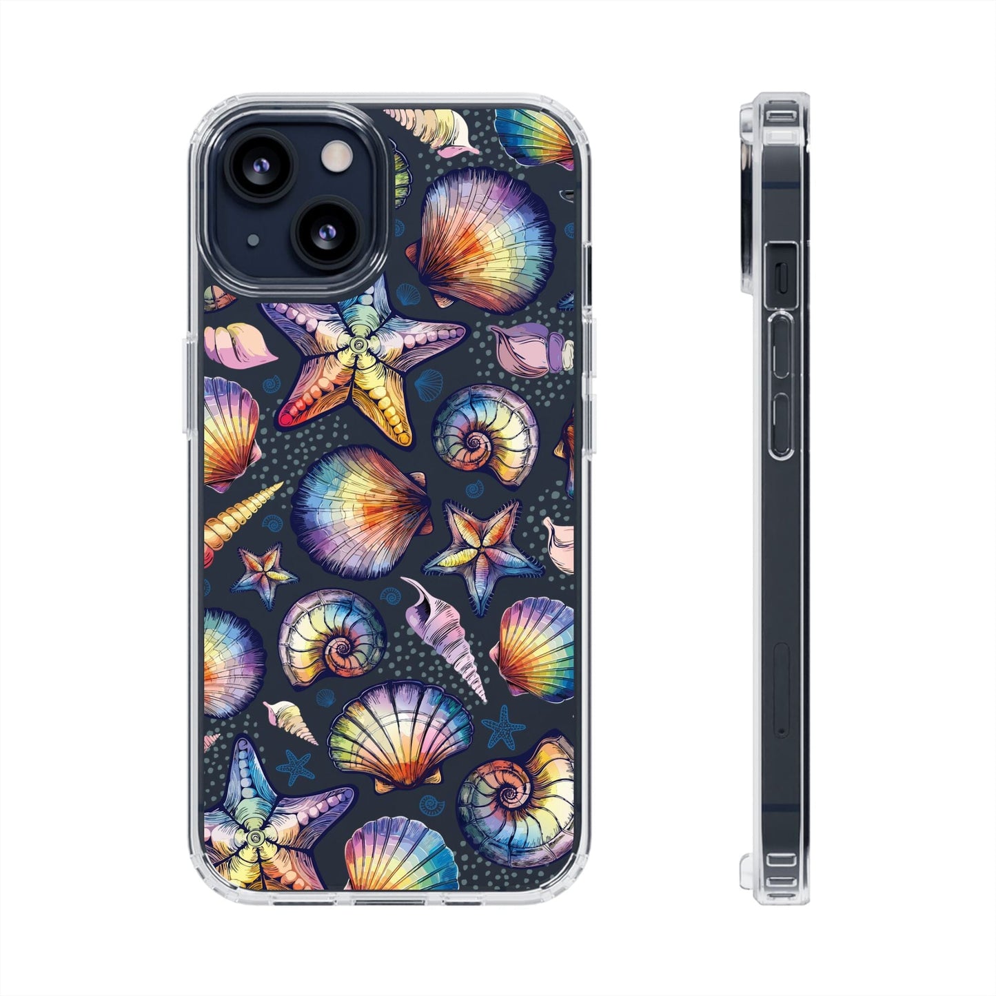 Rainbow Seashell Clear Phone Cases • Designed to fit most iPhone and Samsung Phones Phone Case Printify iPhone 13 Without gift packaging