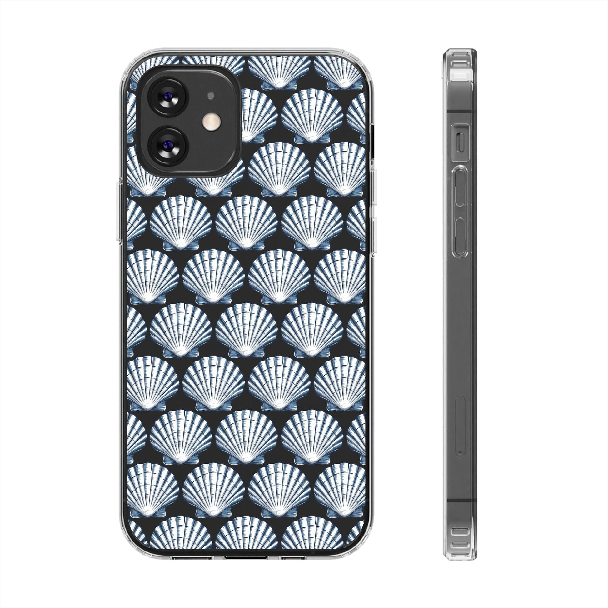 Blue iPhone 16 Clear Case, Seashell Phone Case, Coastal Vibes Mosaic Phone Case, iPhone 16 Pro Max, iPhone 15 Plus, Samsung Galaxy S24 Phone Case Printify iPhone 12 Without gift packaging